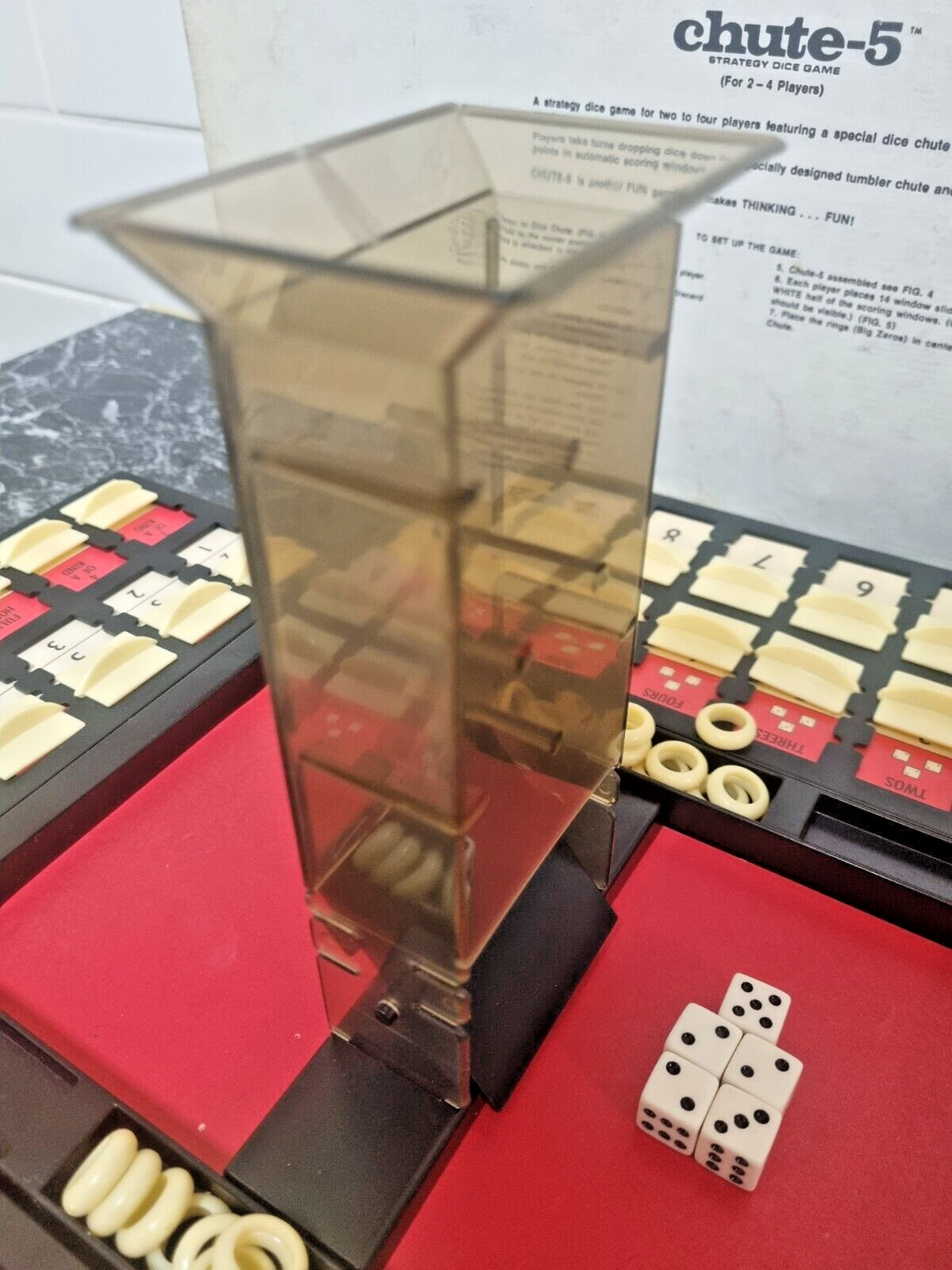 Vintage Milton Bradley Board Game Chute-5 Yahtzee Dice Stratergy Game Rare 1973
