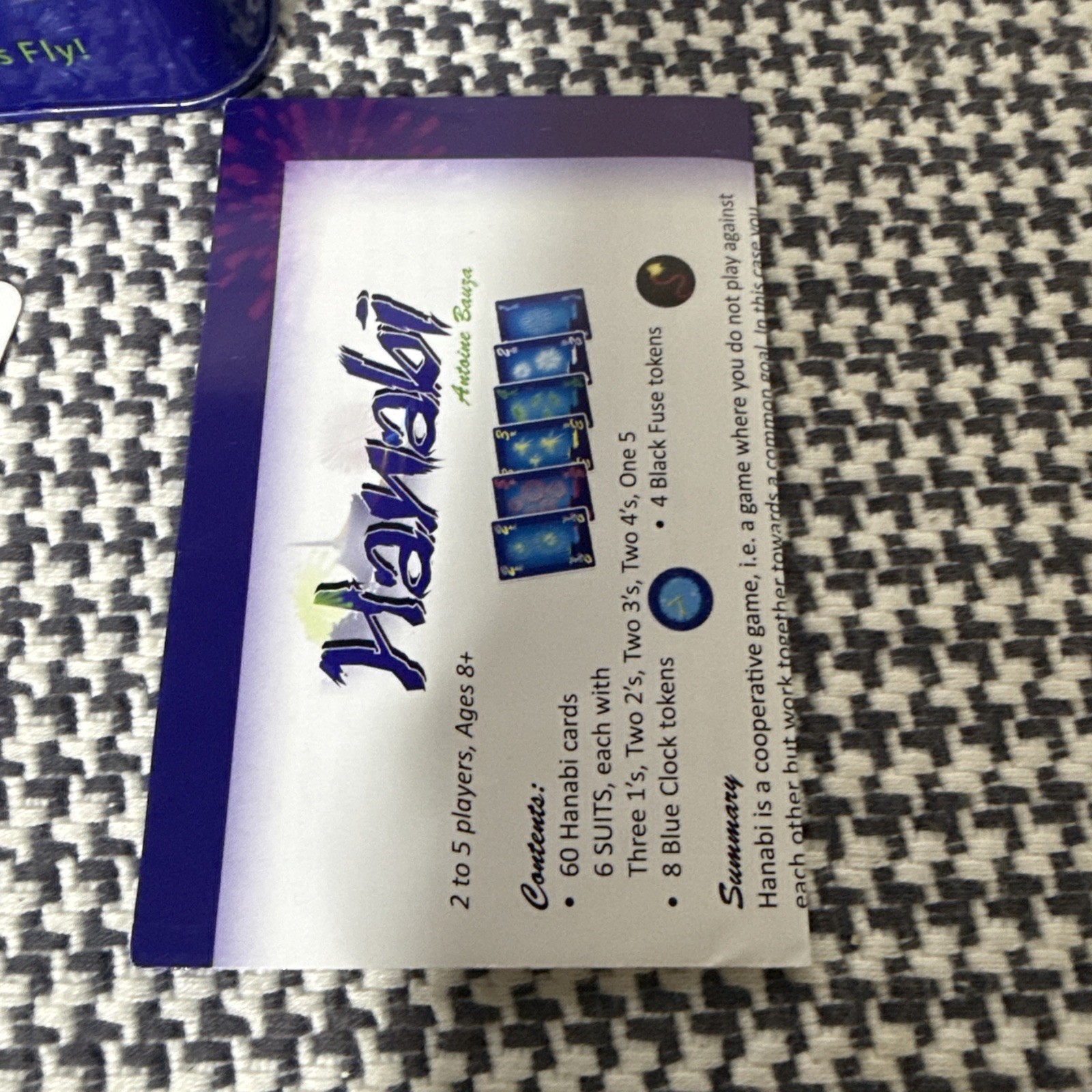 Hanabi Strategy Card Game Travel Tin Case Spin Master Complete New Condition