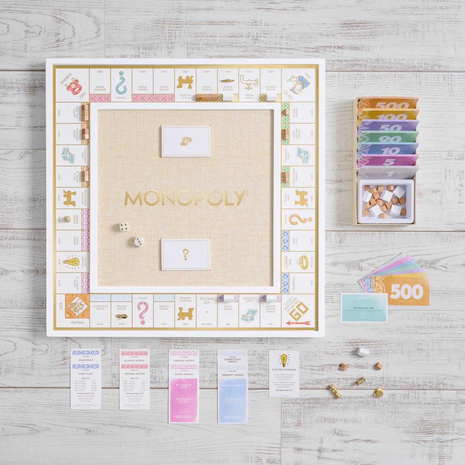 WS Game Company Monopoly Bianco Edition with Foil-Stamped Wood Game Board New