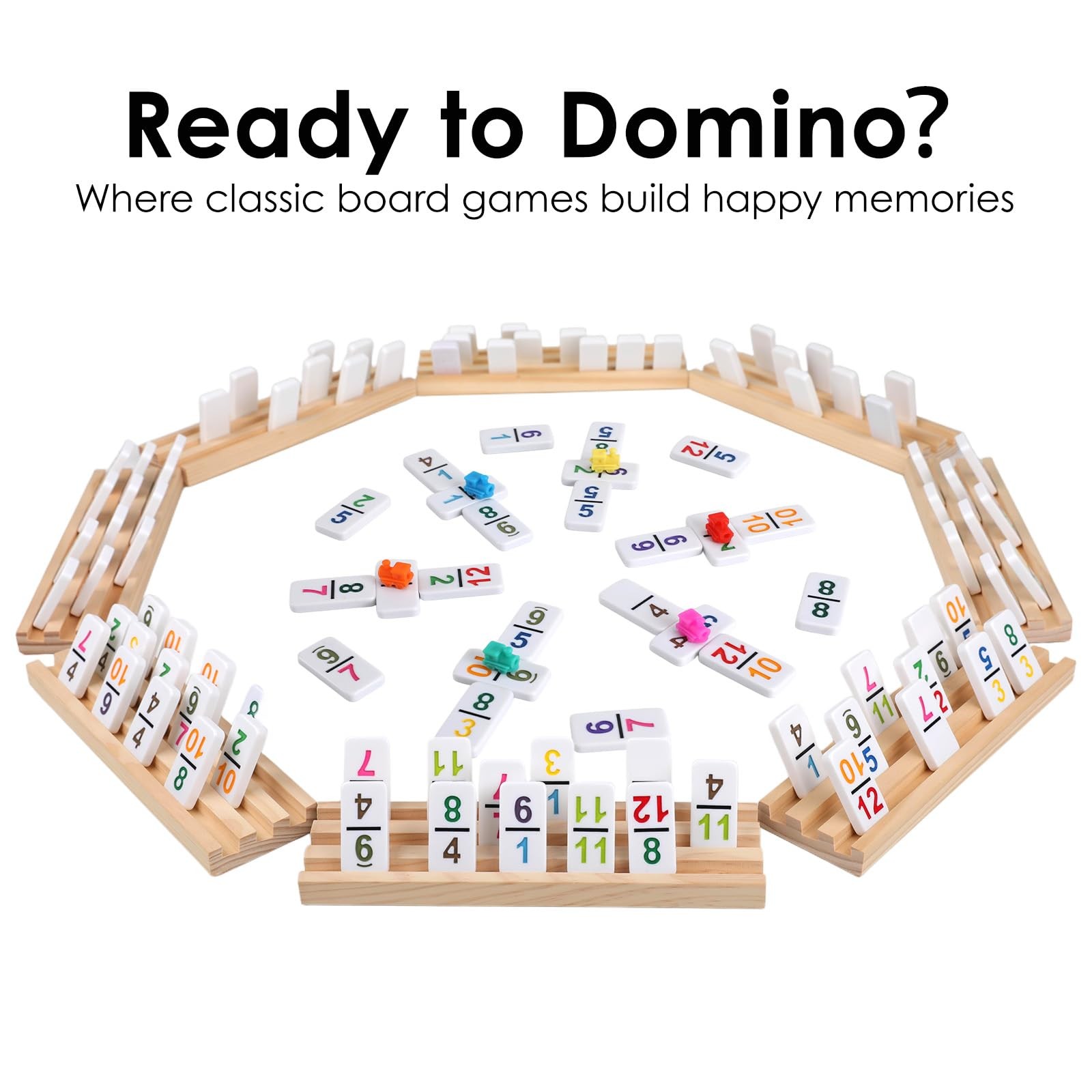 Mexican Train Dominoes Set Double 12 Colored Number 91 Tiles 8 Wooden Racks