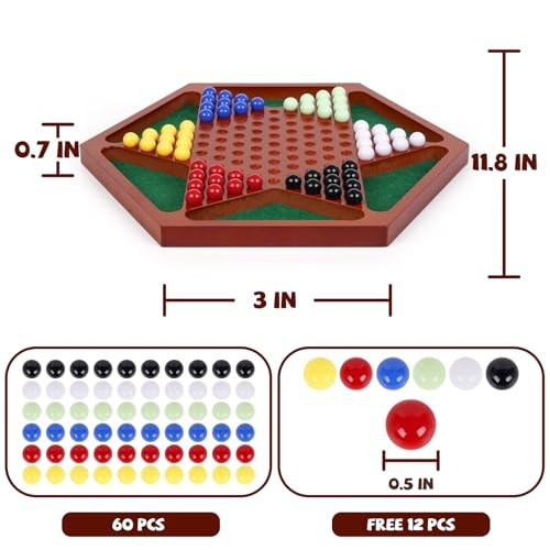 Wooden Chinese Checkers Board Game Set, 13.5 Inch Classic Strategy Game with