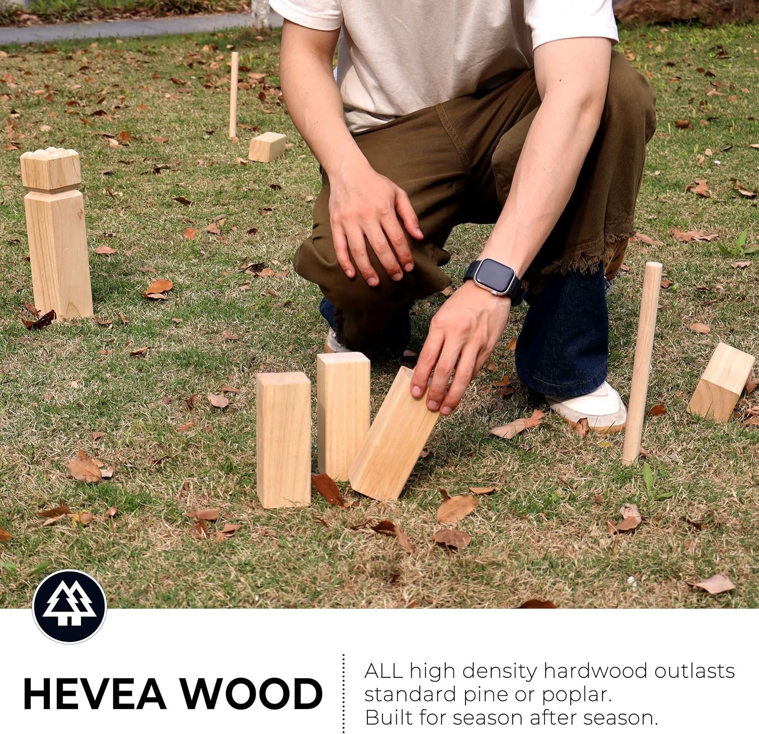Complete Kubb Game Set: Natural Rubberwood with Travel Case for Multiple Players