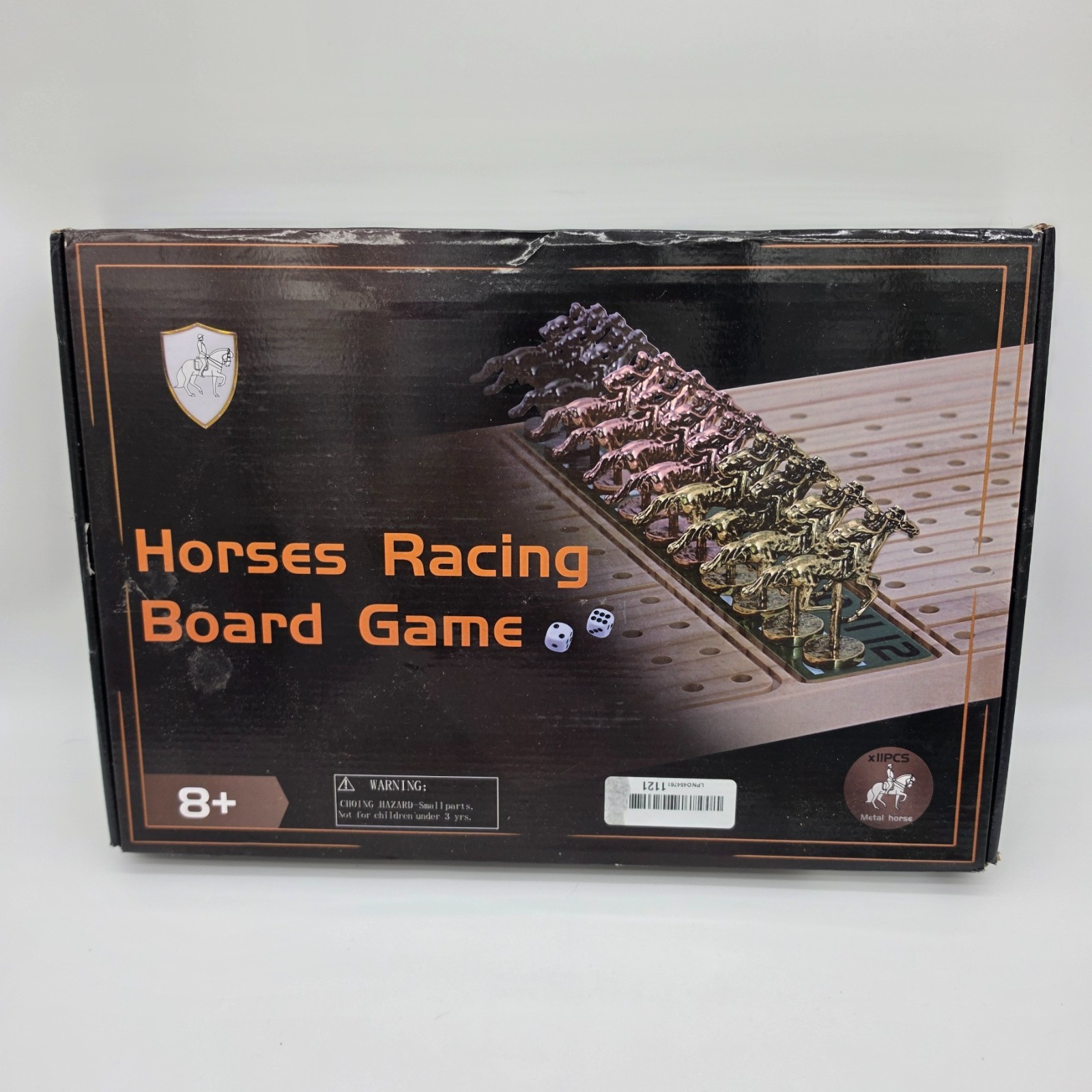 Horse Racing Board Game 11 Metal Horses Wooden Track Dice Cards Complete Openbox