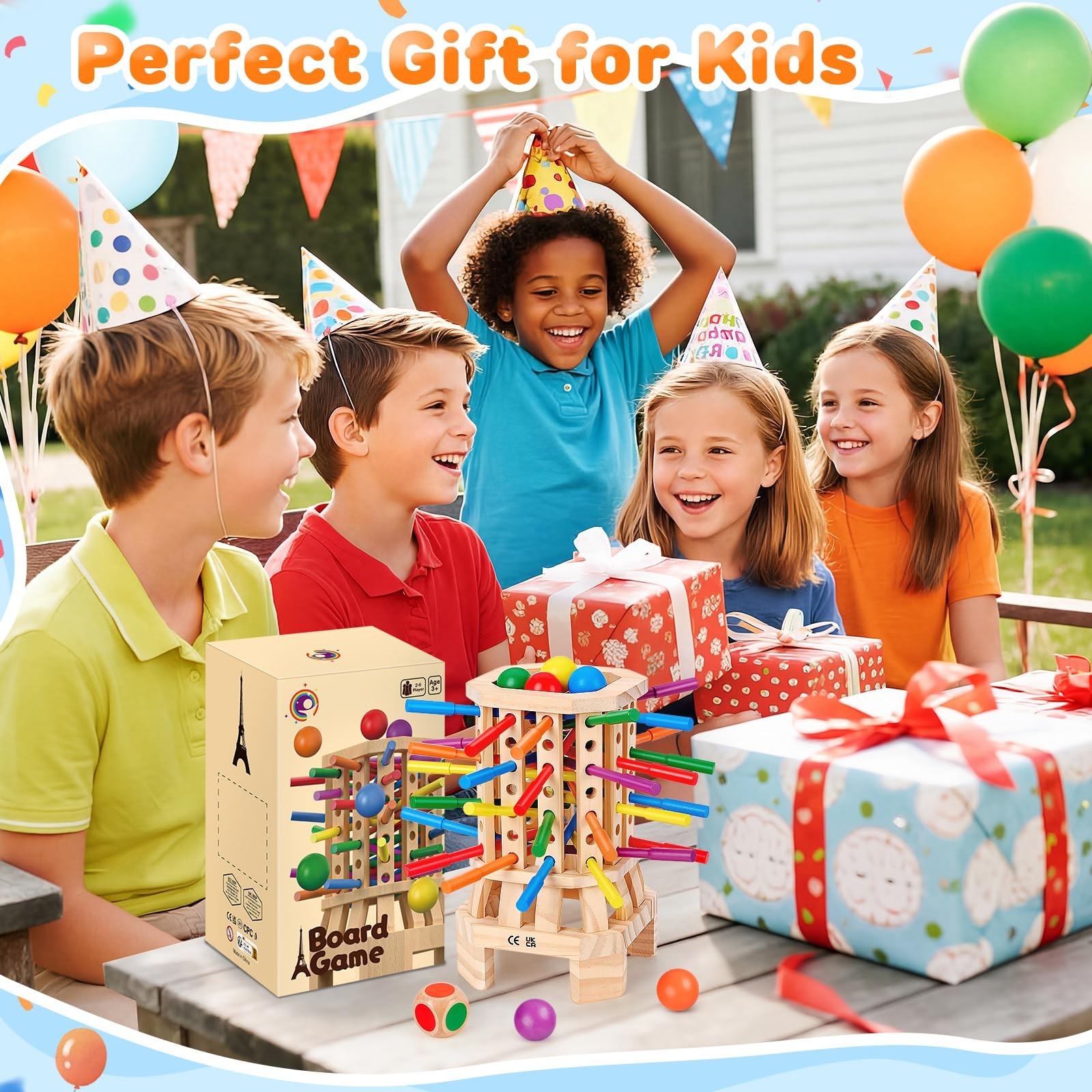 Montessori Wooden Board Game, Colorful Sticks & Ball Drop Games for Kids, Fine