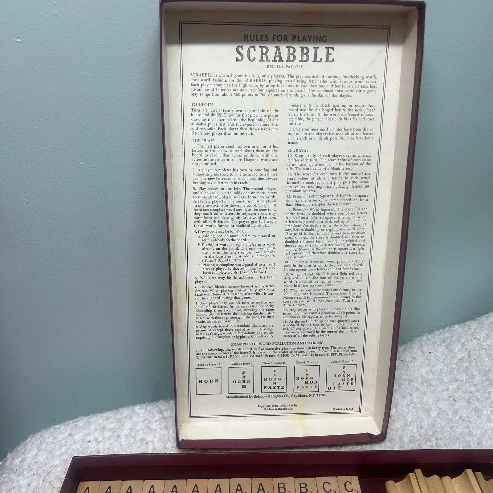 VTG 1953 Scrabble Crossword Game Regular Edition Maroon Box Red Board ALL TILES