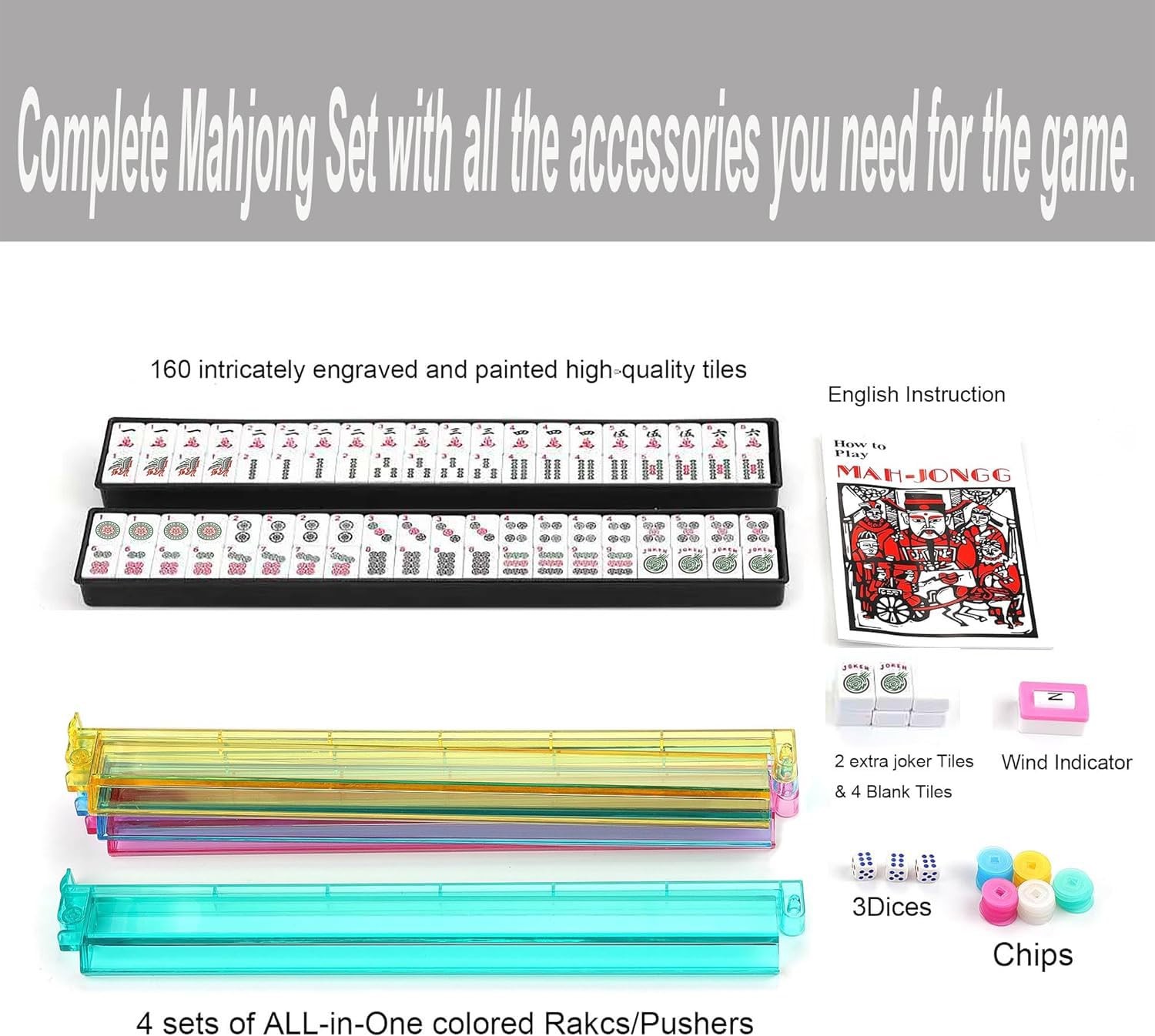 Mahjong Game Set 166 Premium Tiles Black Quilted Bag Complete Classic American