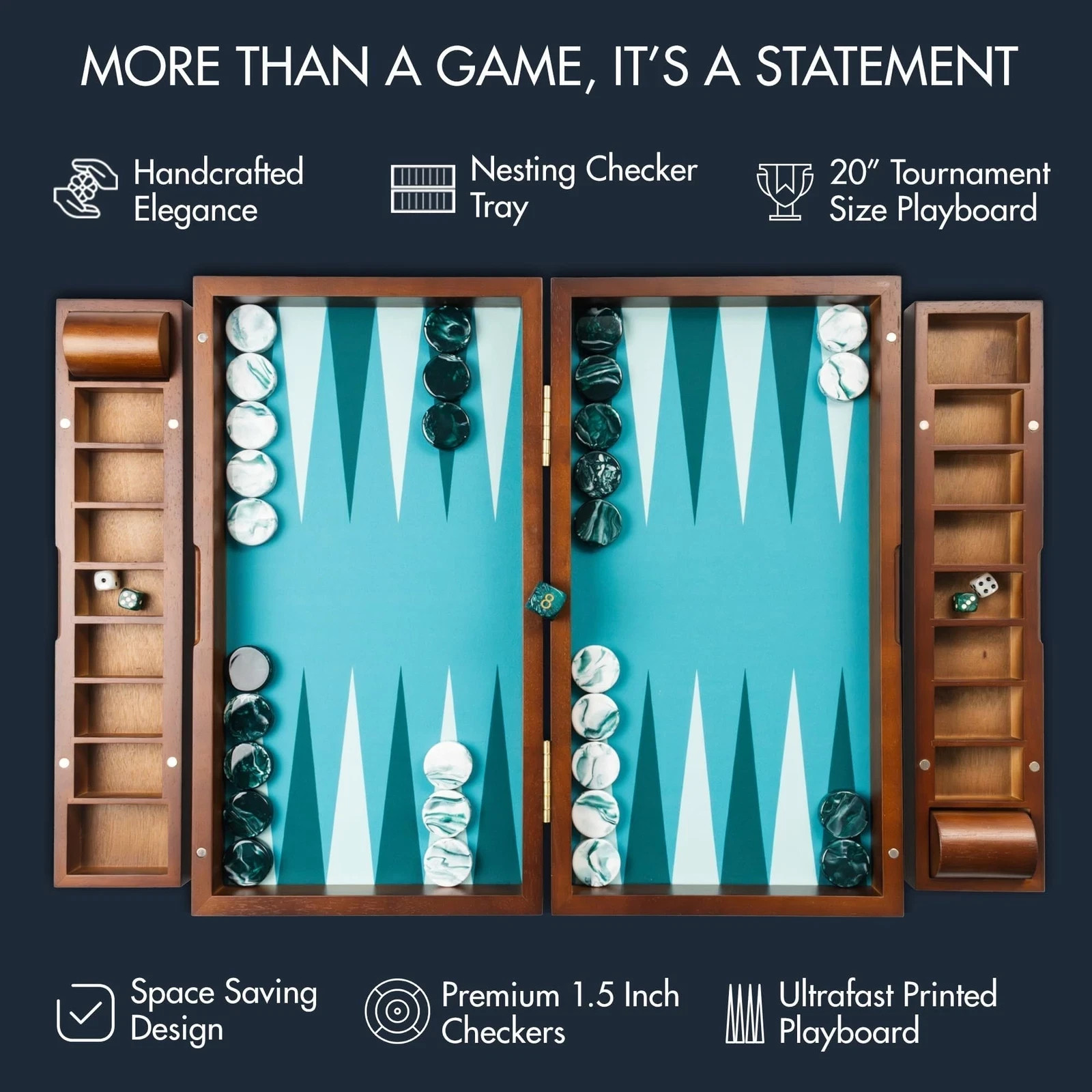 20 Inch Large Backgammon Sets for Adults, Green Backgammon Board, Solid Wood….