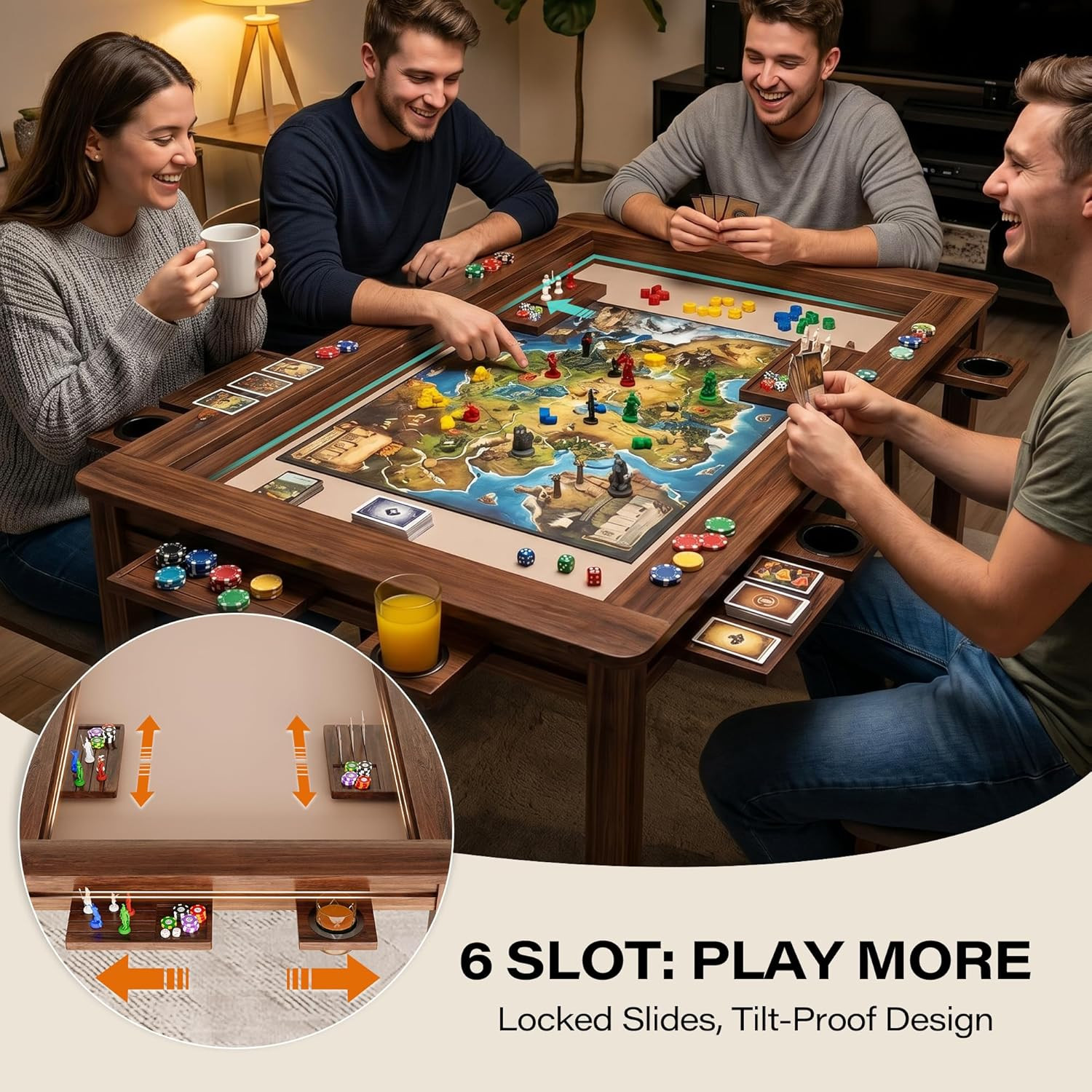 Board Game Table with Removable Table Top, 54” X 31” Play Area, Gaming and Dinin