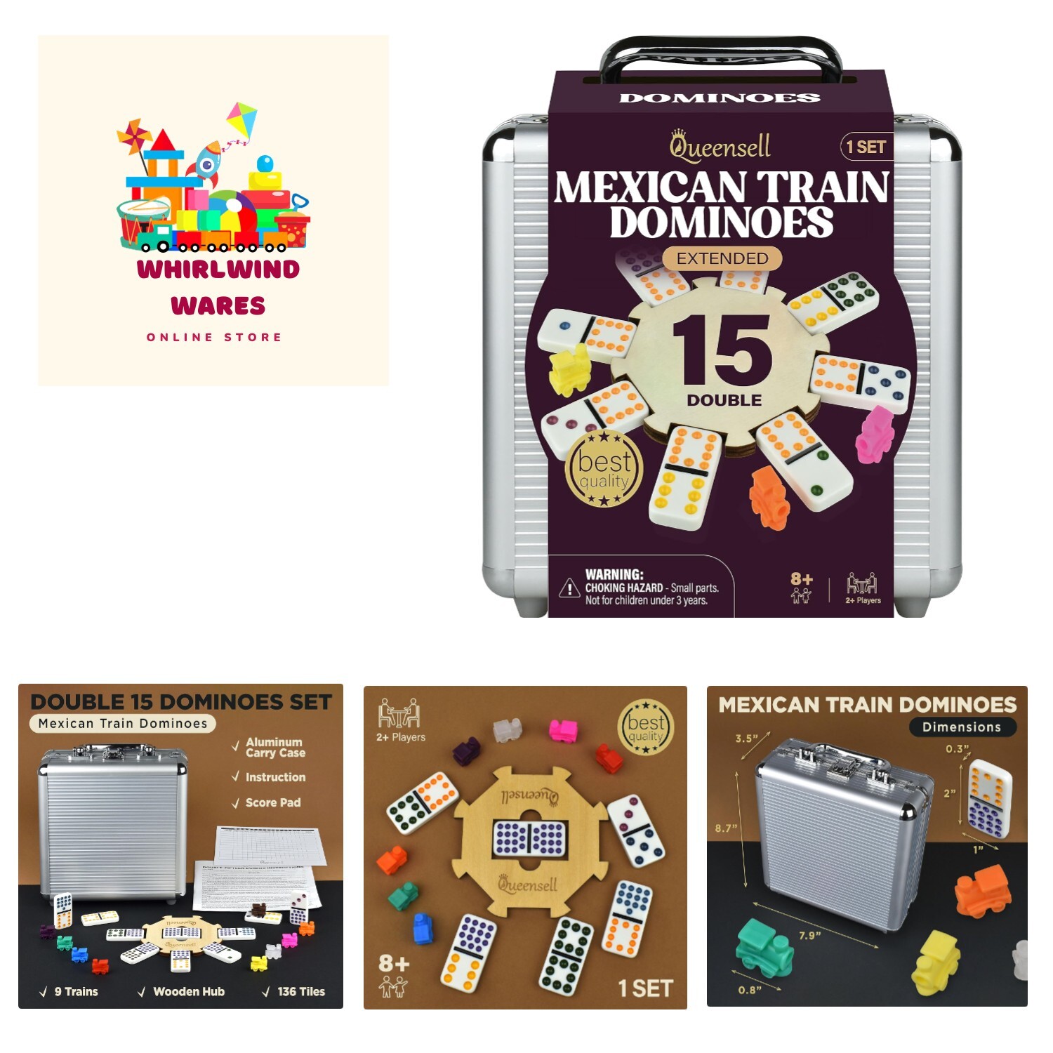 Mexican Train Dominoes Set Double 15, Dominoes Set for Adults and Family, Mex…