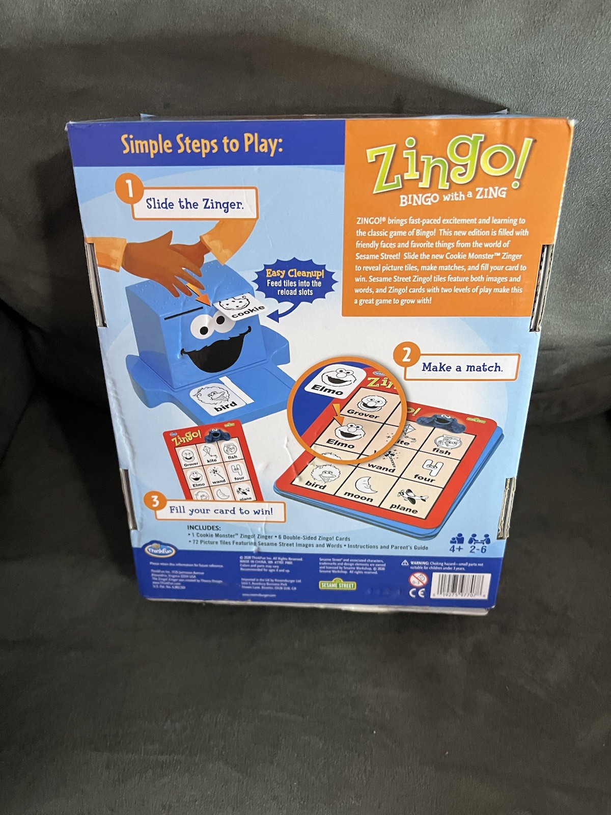 Sesame Street Zingo! Bingo With A Zing ThinkFun Ages 4+ For 2-6 Players