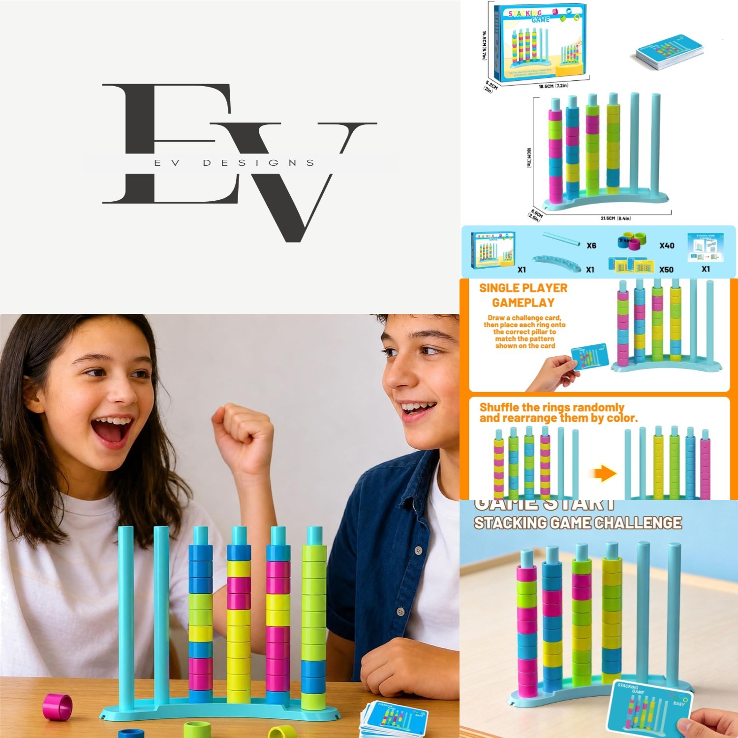 Color Matching Challenge Game – Fast-Paced Ring Stacking Puzzle for 1-2 Players