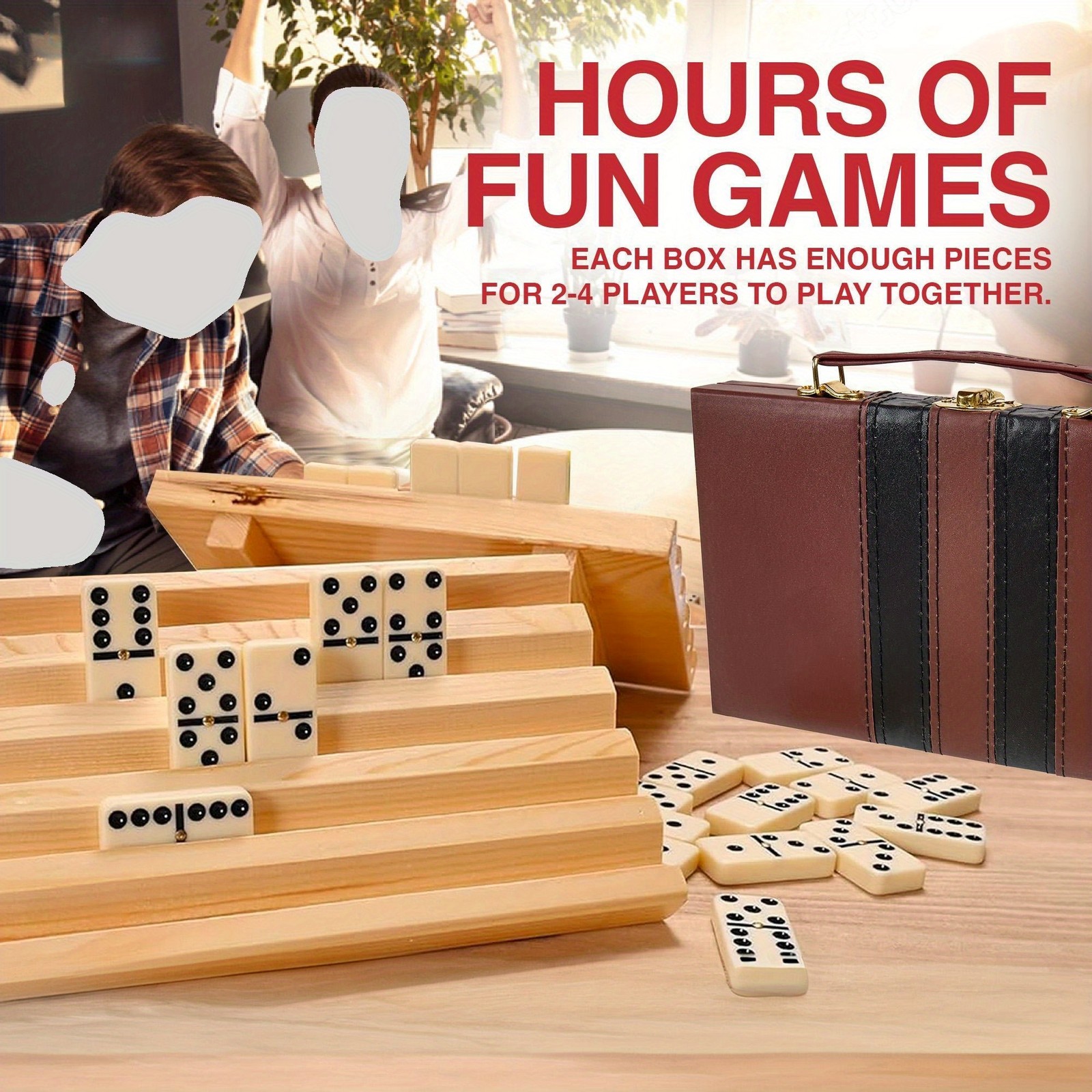 28pcs Double Six Dominoes Set Classic Black & White Plastic Tiles in Box