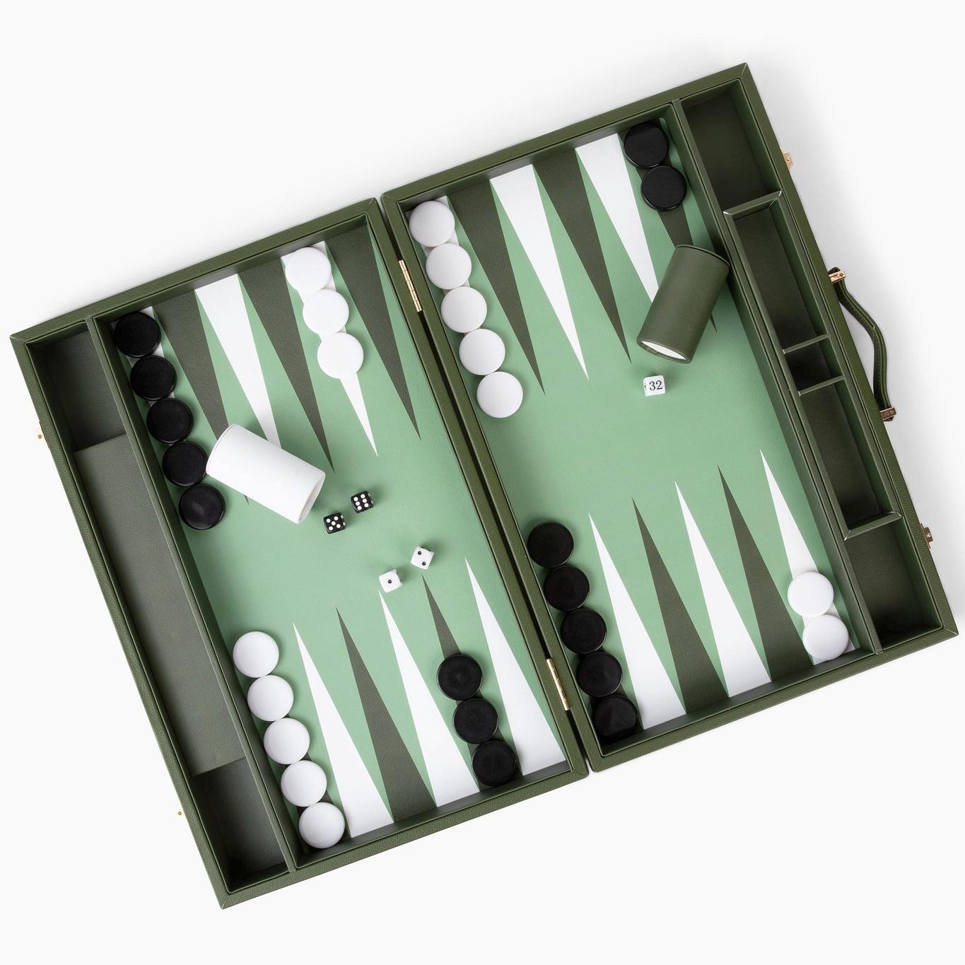 Premium Leather Backgammon Set Green Travel Game Gift for Adults