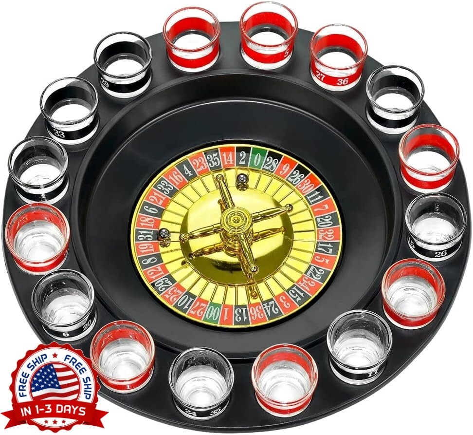 Juego de beber estilo casino con 2 bolas y 16 vasos, 12 x 12 x 3 inches NUEVO US