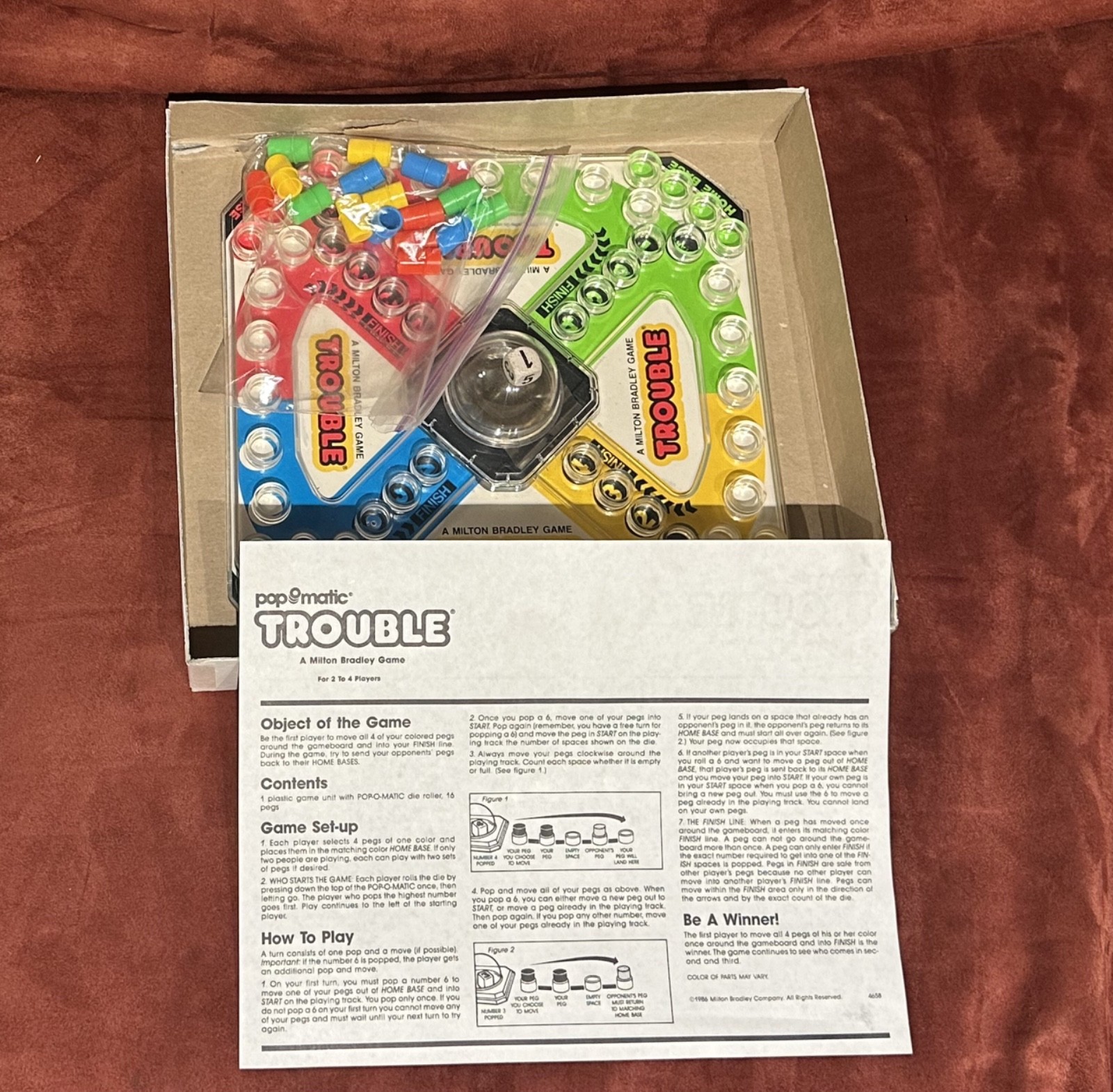 Vintage 1986 Trouble Board Game Pop-O-Matic Milton Bradley Complete & Works