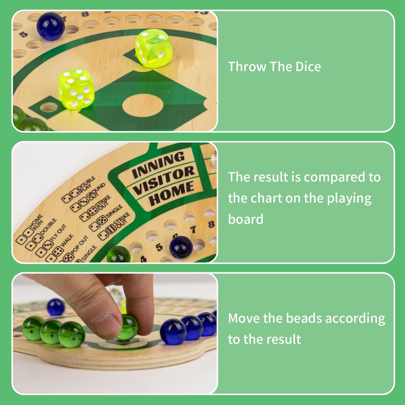 Baseball Board Game,Baseball Dice Board Game,Solid Wood,12 Colourful Beads an…