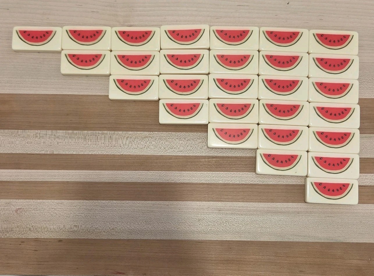 Puremco Marblelike Dominoes White Standard Double 6 WATERMELON No 616 Vintage