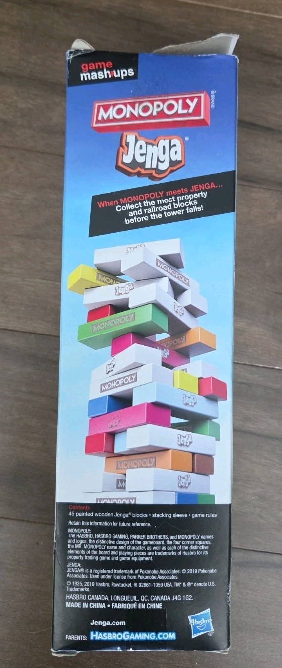 Hasbro Gaming Game Mash Ups Monopoly Jenga 2 To 4 Players Ages 8 Years & Up
