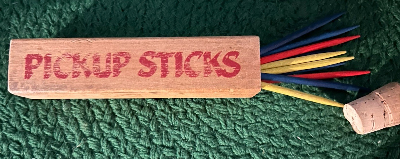 Pickup Sticks Travel Game Complete In Square Wooden Corked Box REDUCED