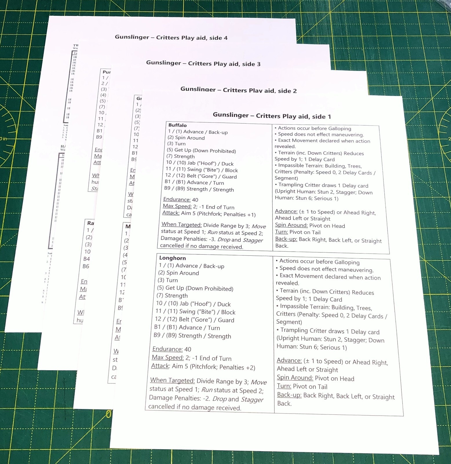 Gunslinger variant Critters, 105 counters, rules 1 page & quick ref 4 pages