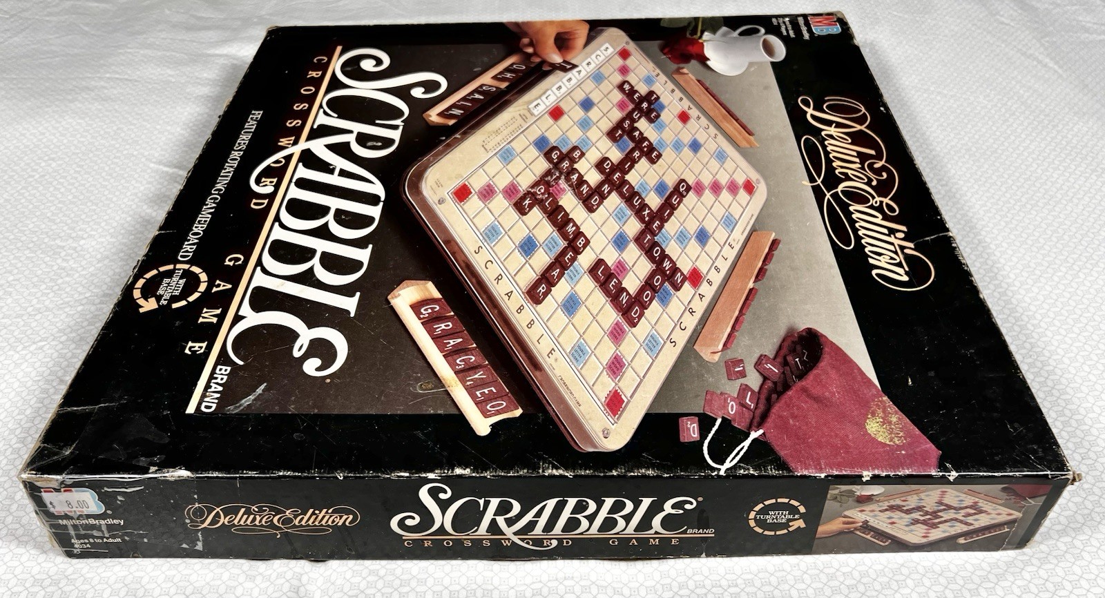 1989 Deluxe Scrabble Crossword Game Rotating Turntable Complete 100 Tiles MB