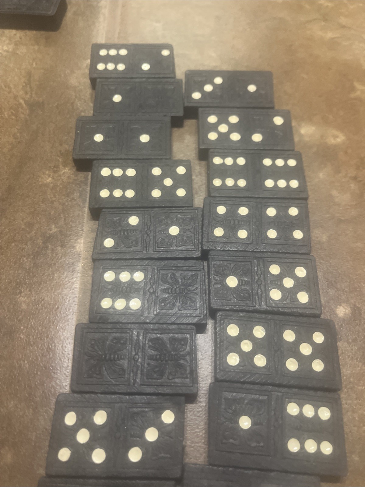 ANTIQUE DOMINOS ~ 17 Dominoes One Size Has Cars And The Other Side Butterflies
