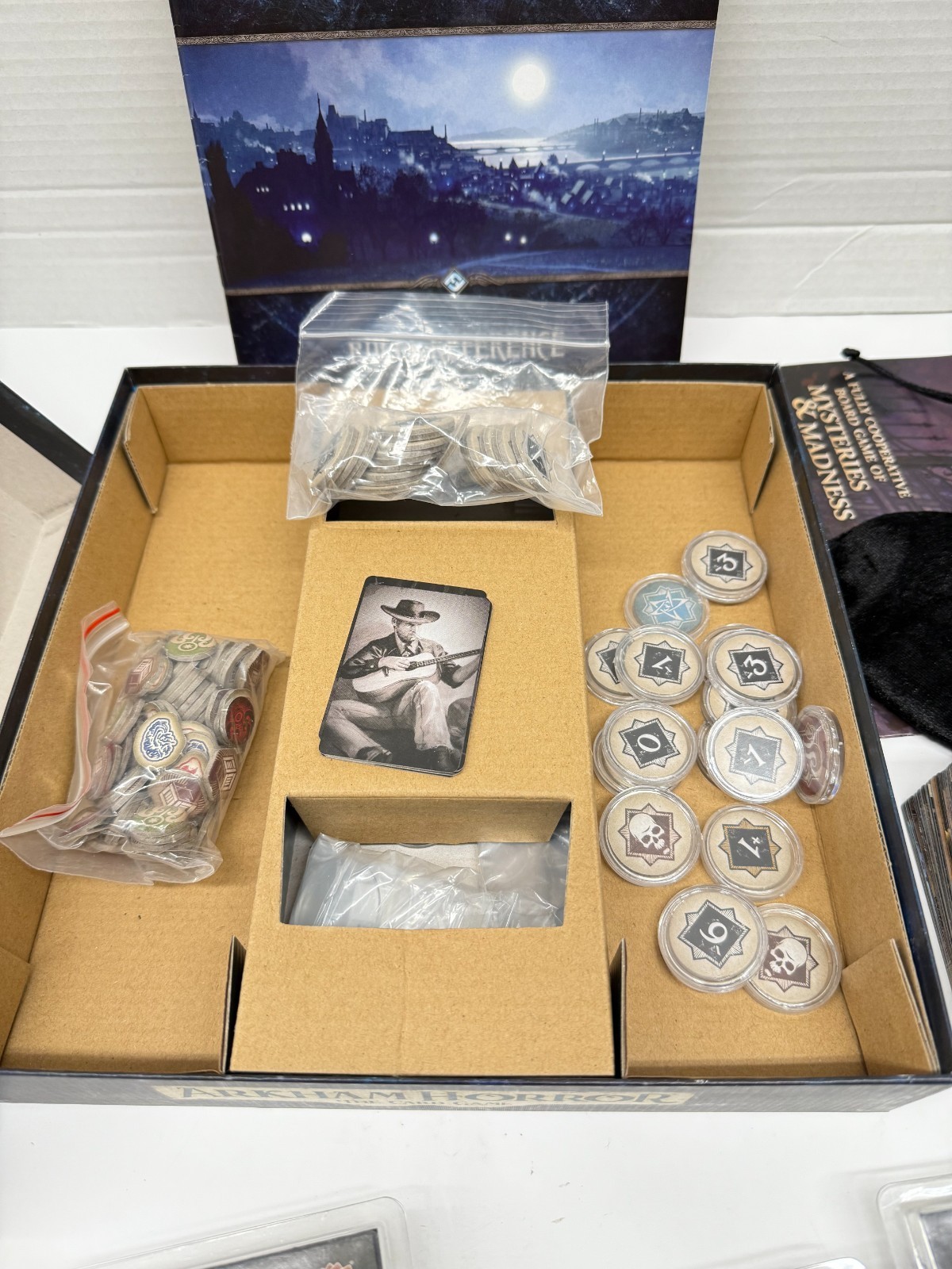 Arkham Horror Core Board Game w/ 4 Mythos Pack Essex Doom Blood Altar Dimension