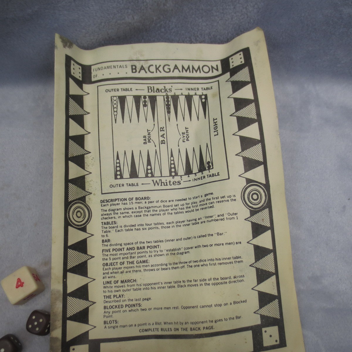 VTG 1960s 30 PCS 1.25 Inch Acrylic Backgammon Checkers Chips Dice Doubling Cube