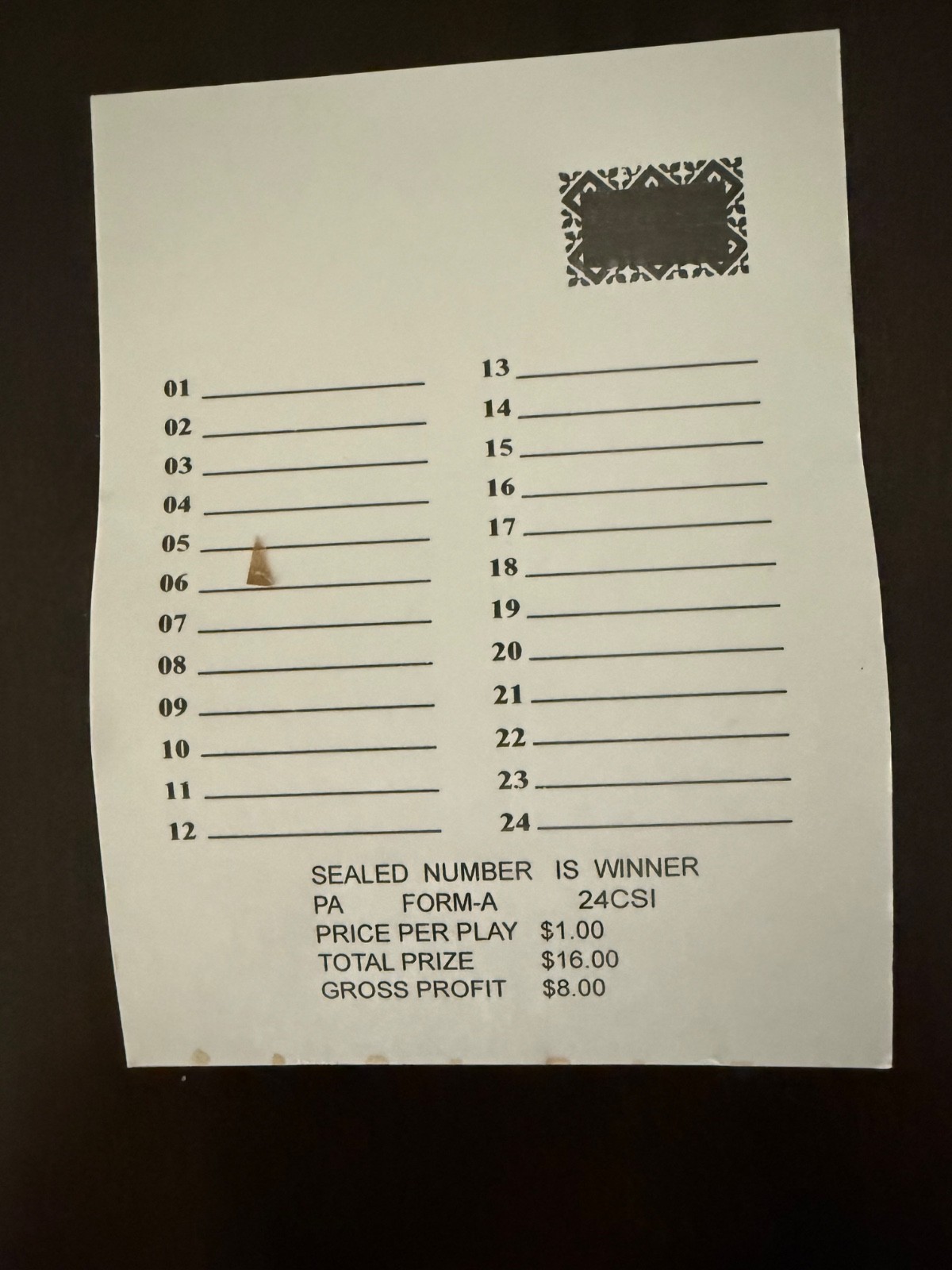 “12” #24 Sure Tip Boards (01-24) Bingo/Jar Tickets Free Shipping USA