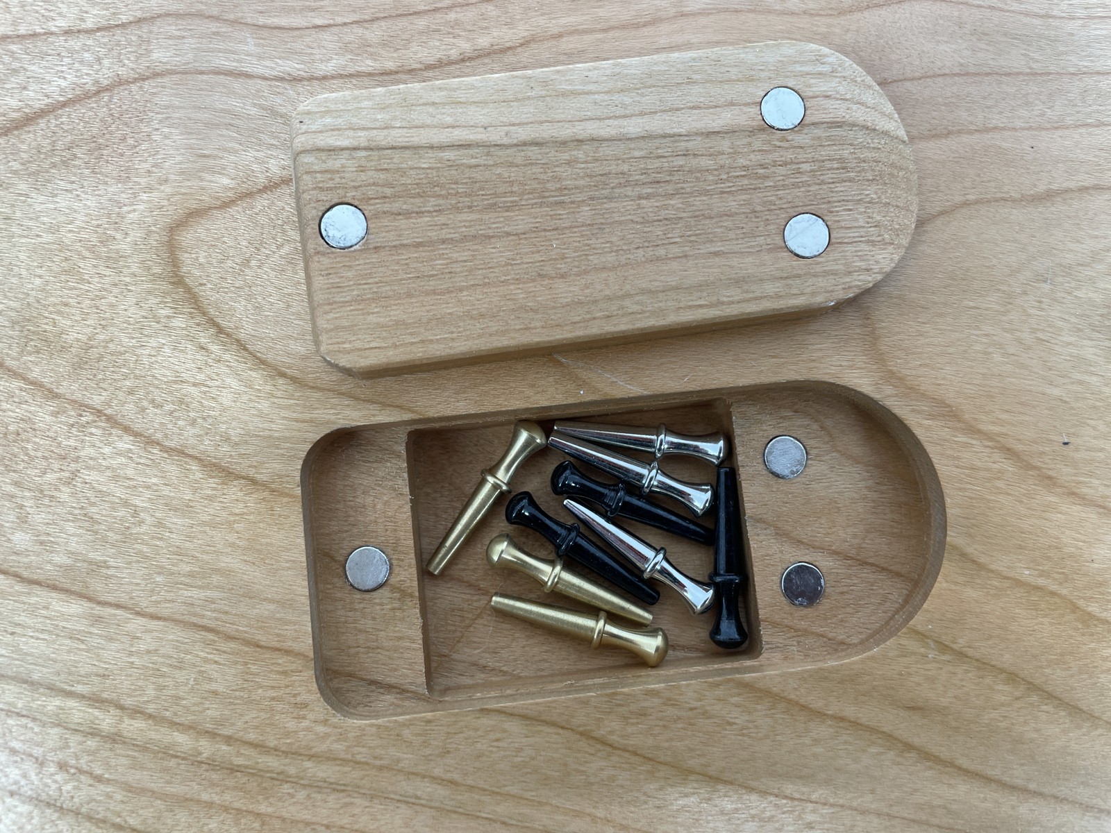 RS Brand Custom Wood Cribbage Board with Anvil Design & Peg Storage