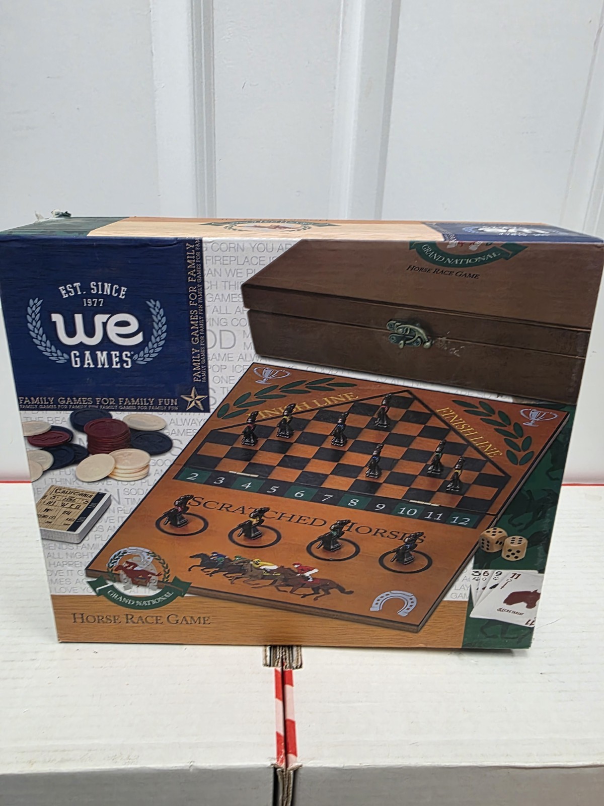 WE Games Grand National Horse Wood Race Game in a GORGEOUS Wooden Box – NICE!