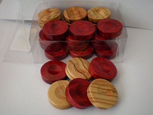 30 Small 1″ Olive Wood chips- Natural Greek Olive Wood – Red Color Checkers