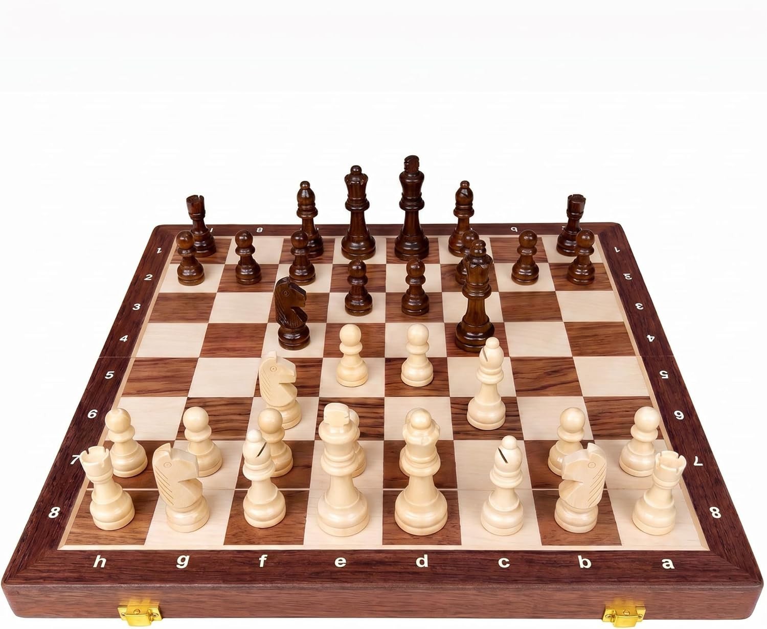 15” Walnut Chess Set with Storage Board for Adults & Children, 2 Players