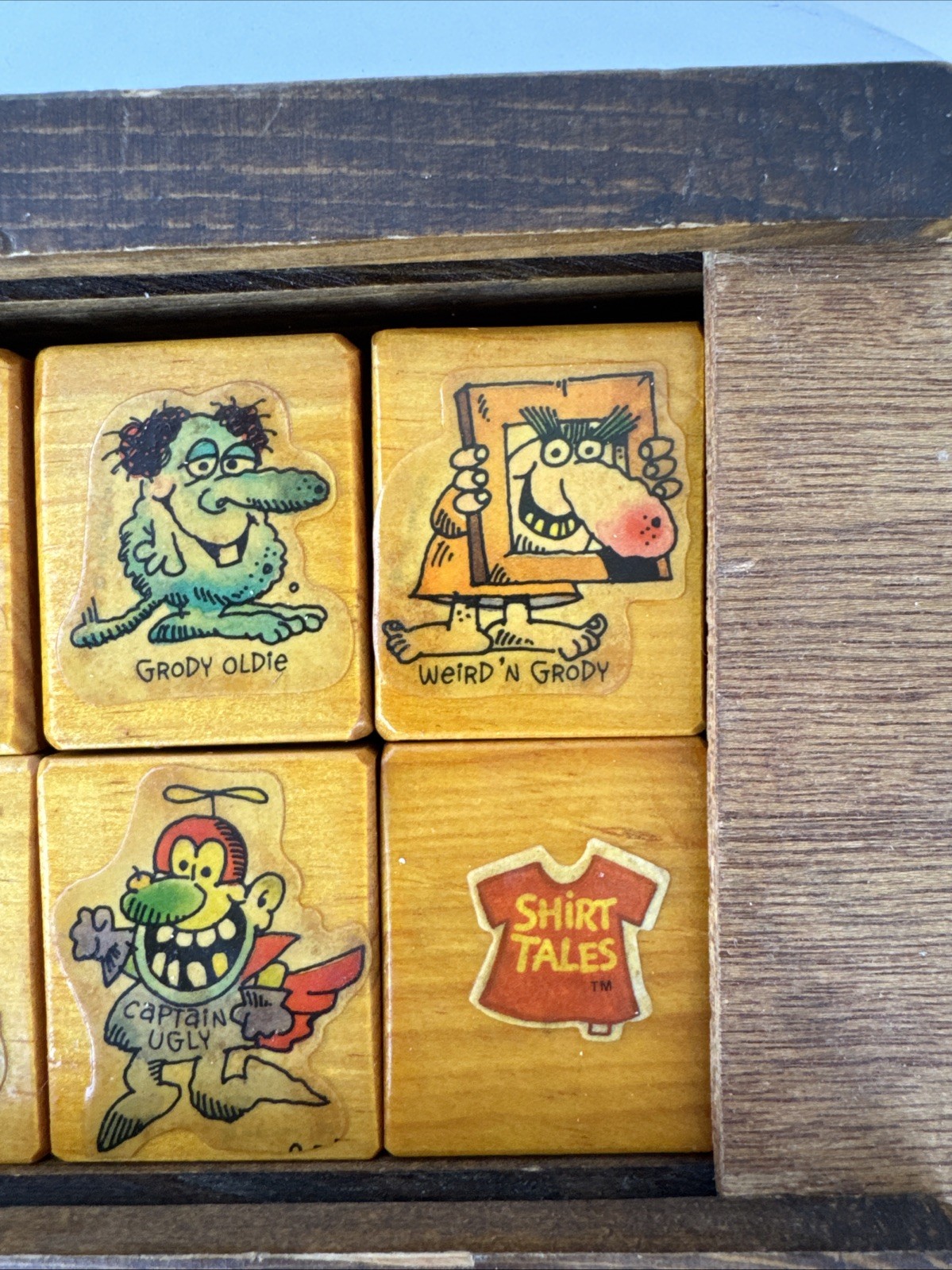 The Grodies & Shirt Tales Wooden Memory Game Matching Tiles In Box OOAK