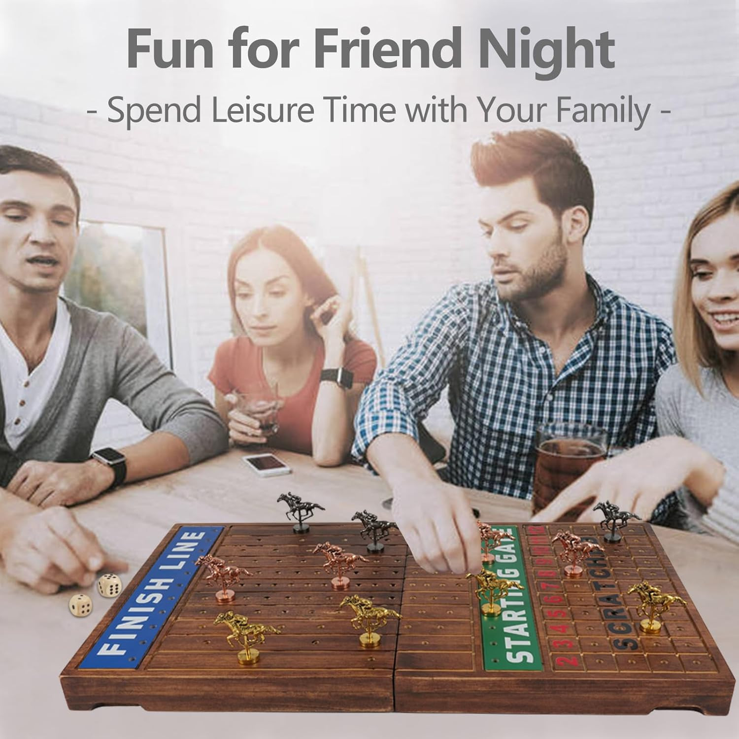 Wooden Finish Line Horse Racing Board Game Equipped with 11 Luxury Metal Craft H