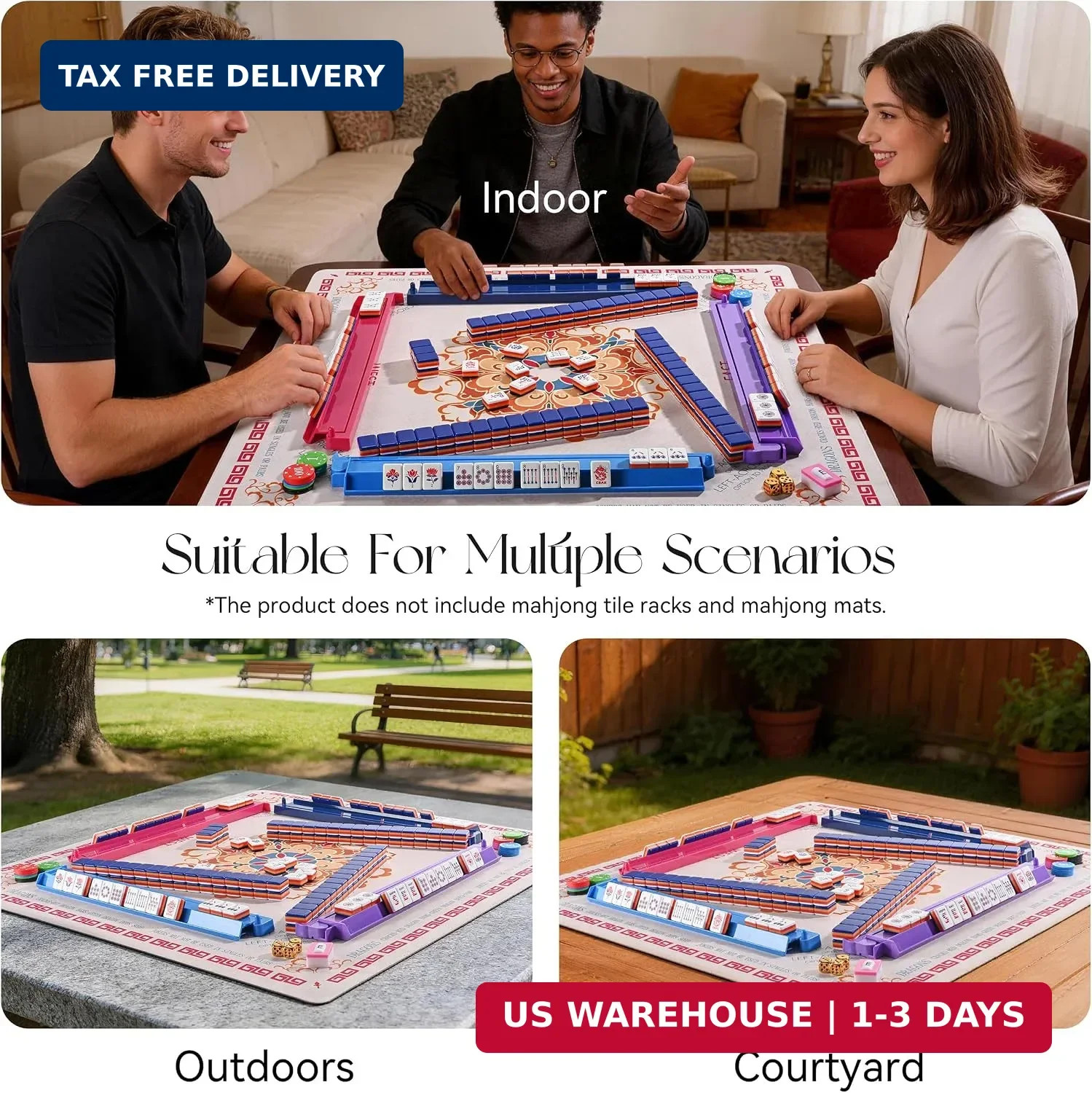 American Mahjong Set, 160 Pcs 4-Layer Colorful Acrylic USA Patriotic Tiles, Comp