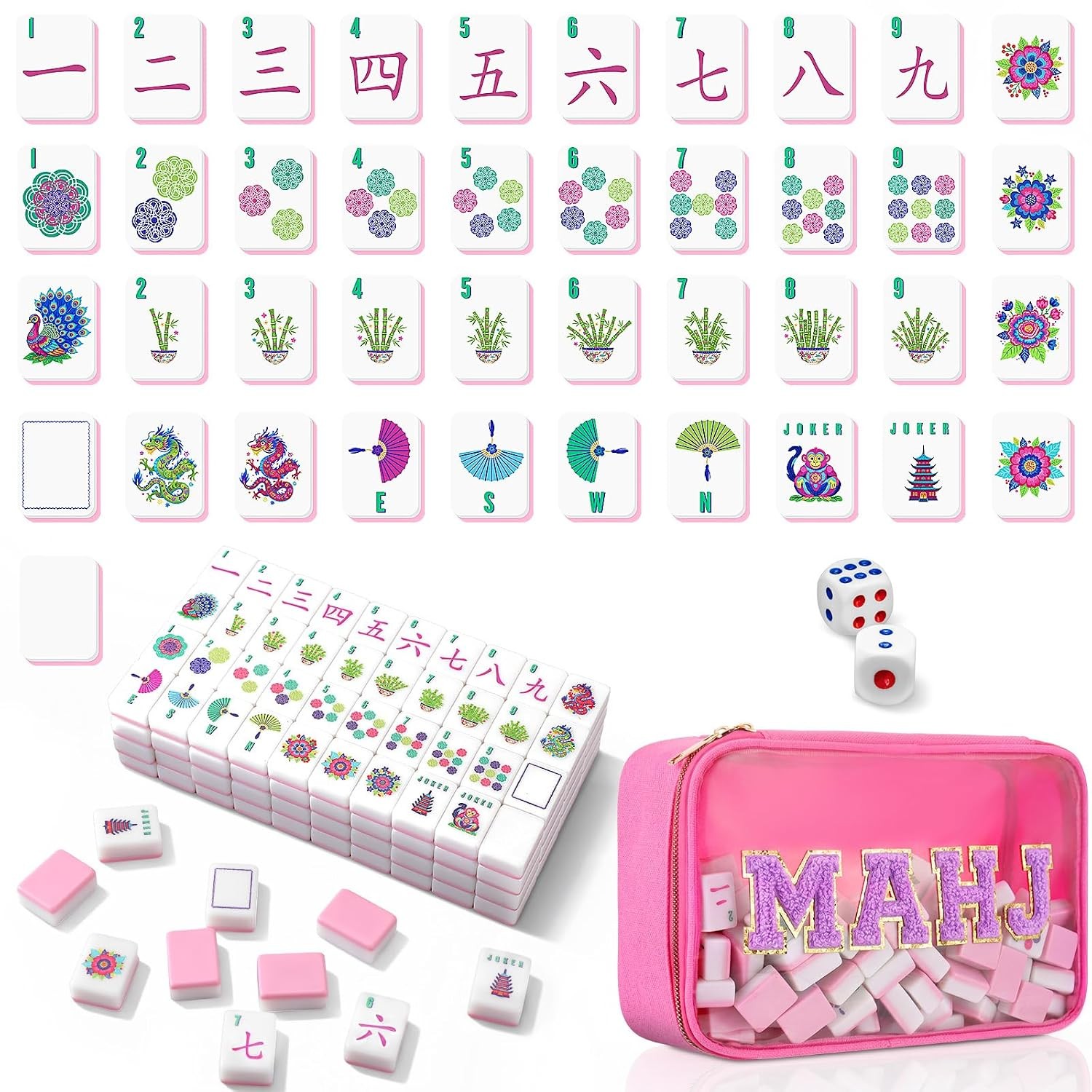 American Mahjong Tiles 160 Piece Set 1.2 Inches Mahjong Game Accessories