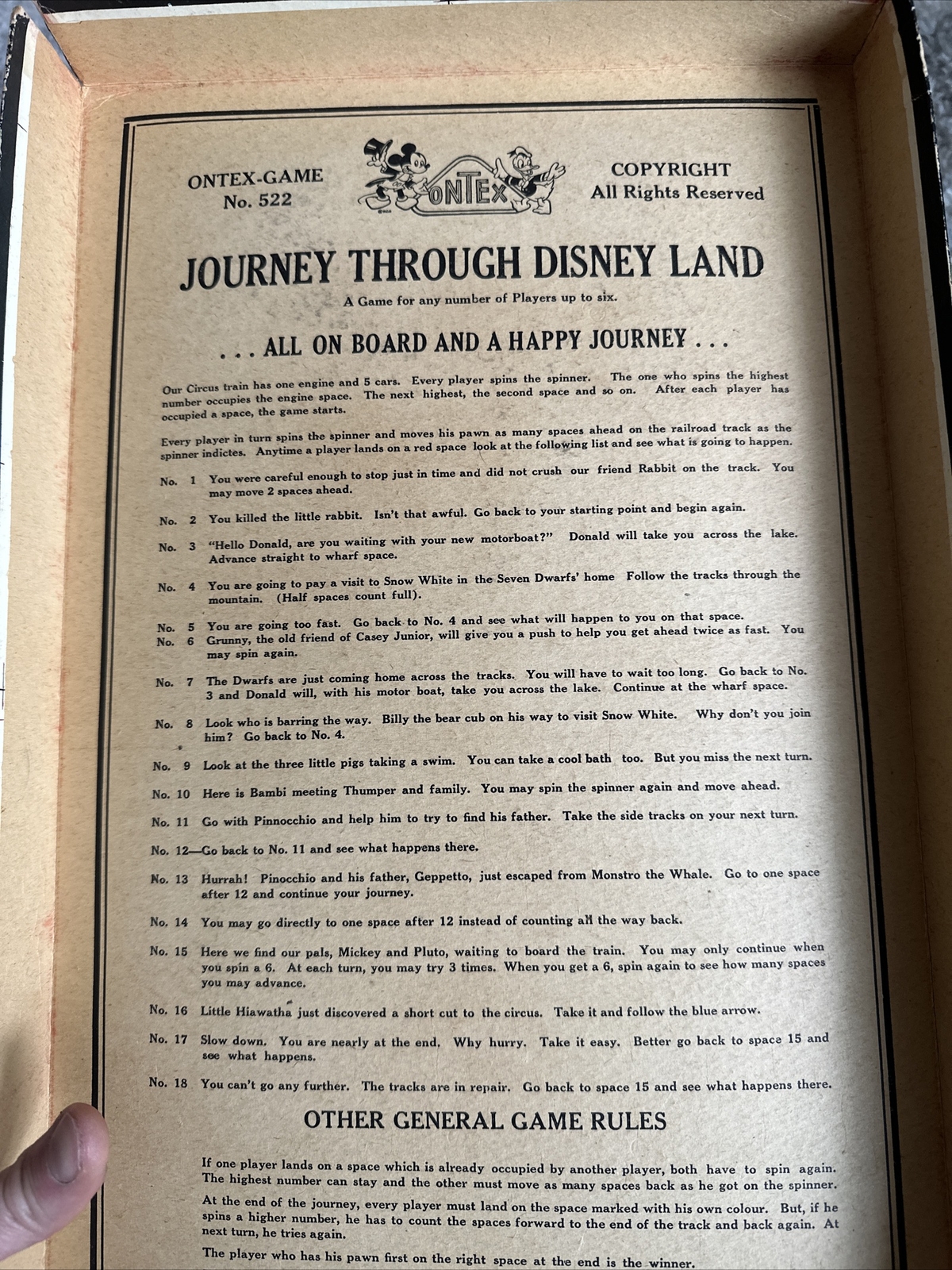 Vintage 1950s – 60s? Journey Through Disneyland Board Game Ontex No. 522 Scarce!