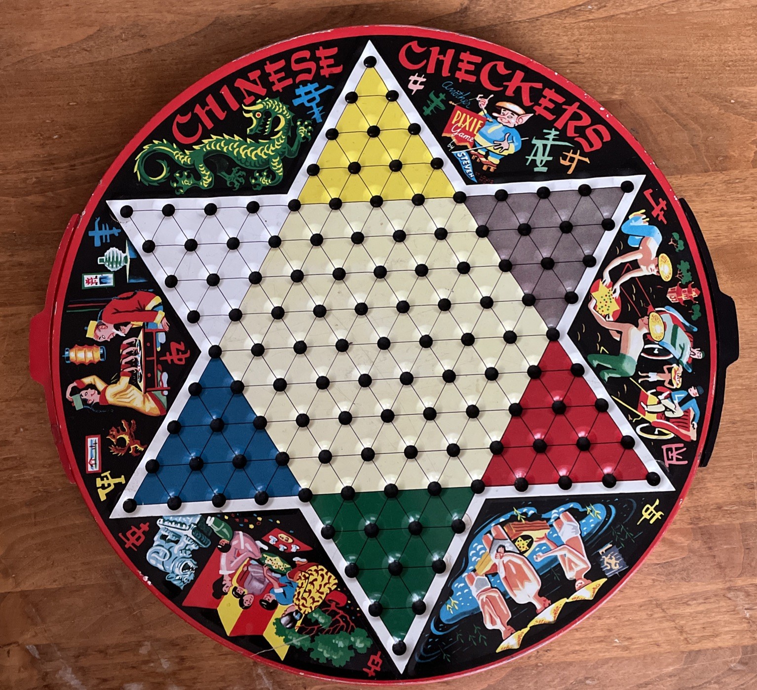 Vintage Chinese Checkers Metal Game Board Pixie brand game by the Steven Mfg Co