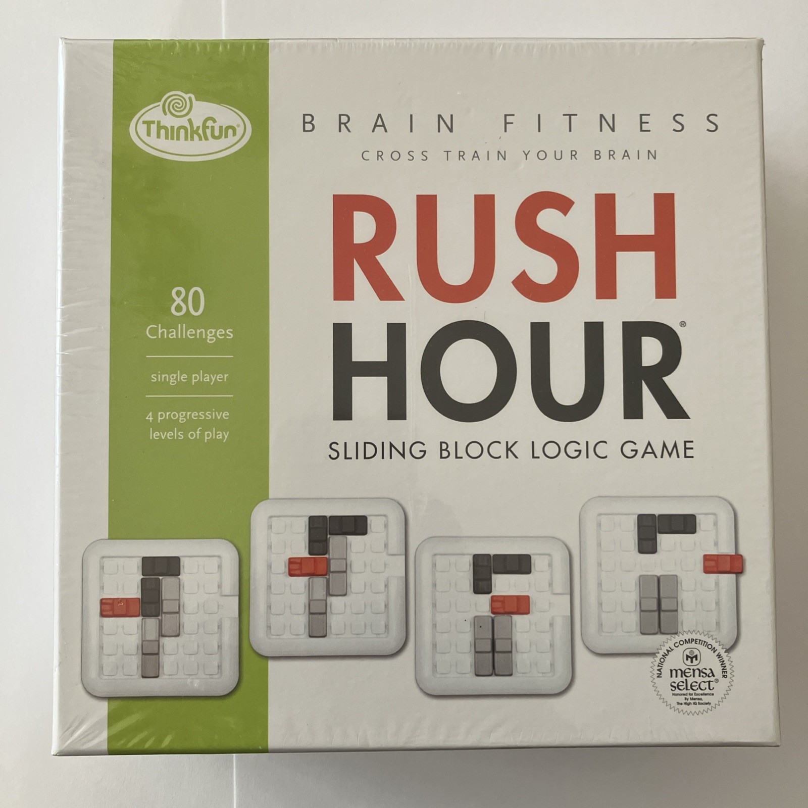 ThinkFun Rush Hour Brain Fitness Sliding Block Logic Game 80 challenge SEALED.