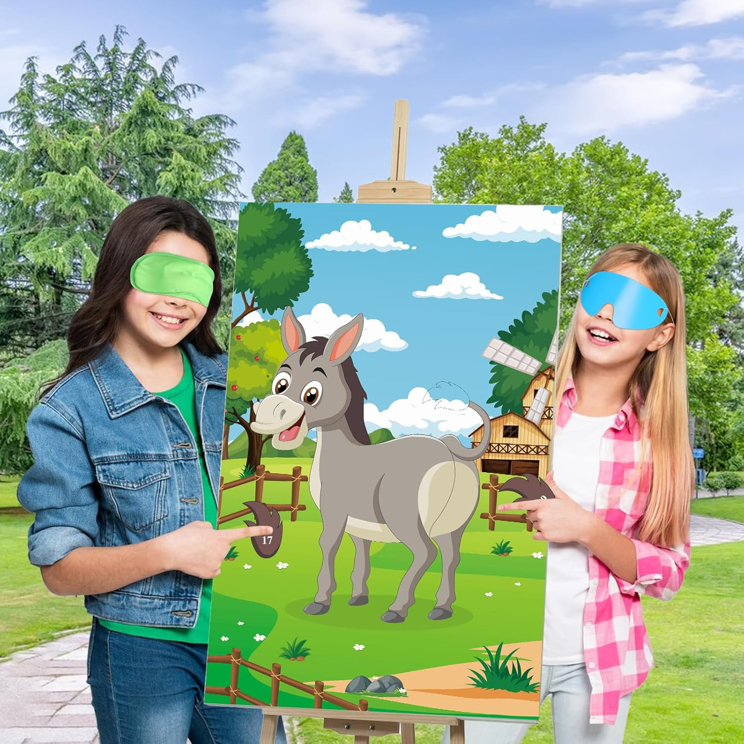 Pin The Tail On The Donkey Party Game with 48 Pcs Tails Large Farm Donkey Games