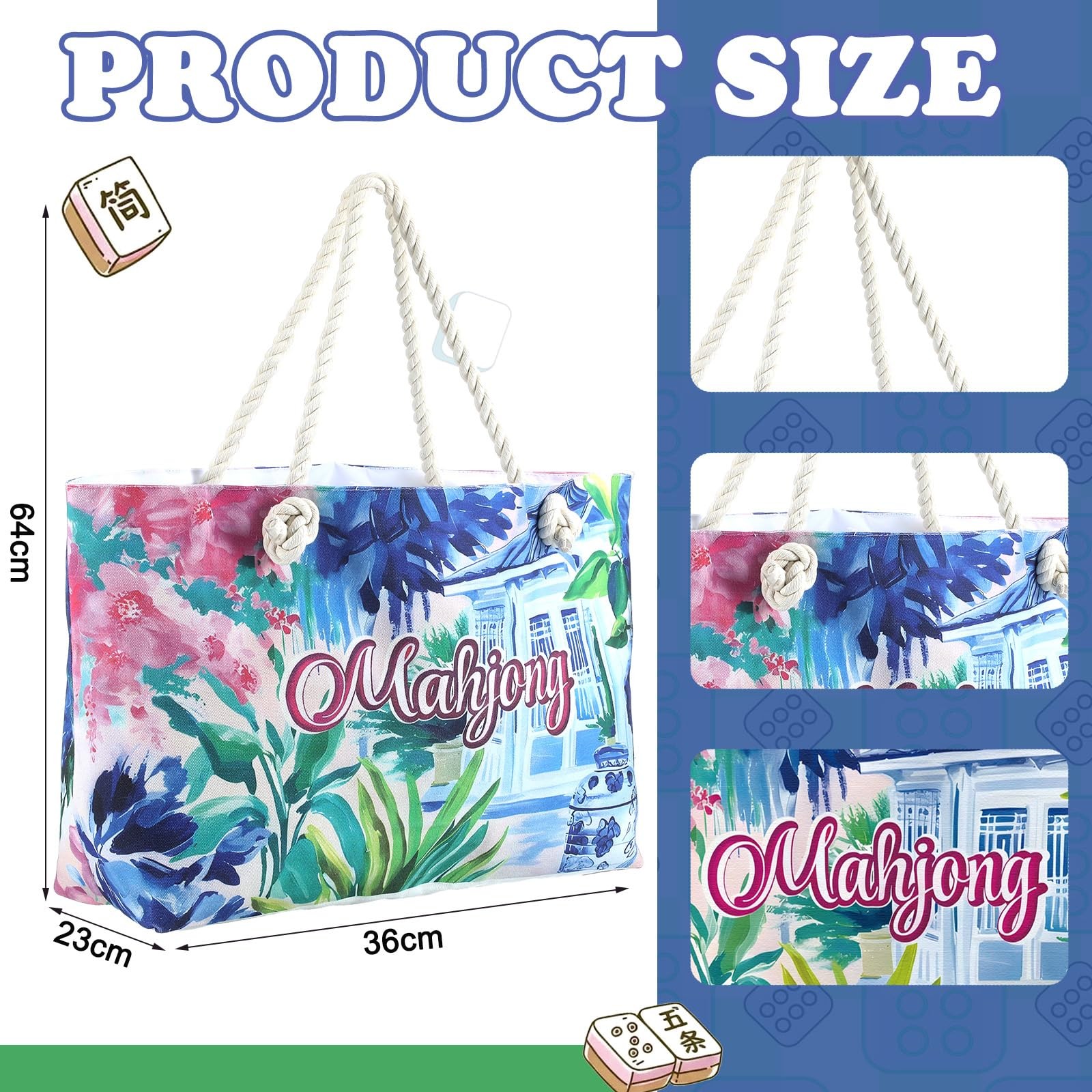 Empty Mahjong Bags Set for 24.0 x 13.0 x 4.7 inches, Blue and White