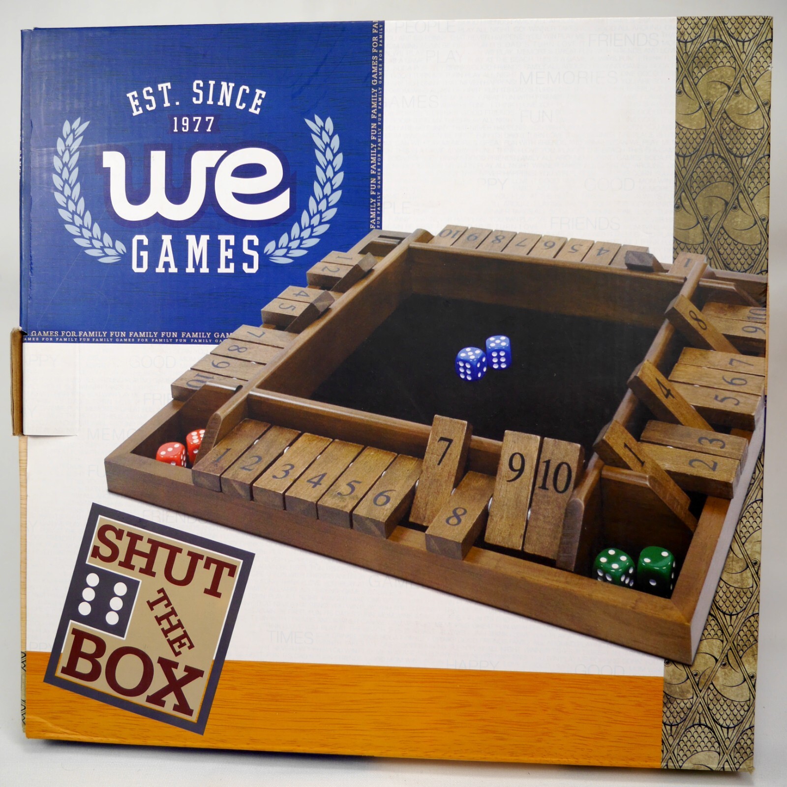 WE Games’ SHUT THE BOX 14 inch Walnut Board for 1 to 4 Players 497410 COMPLETE