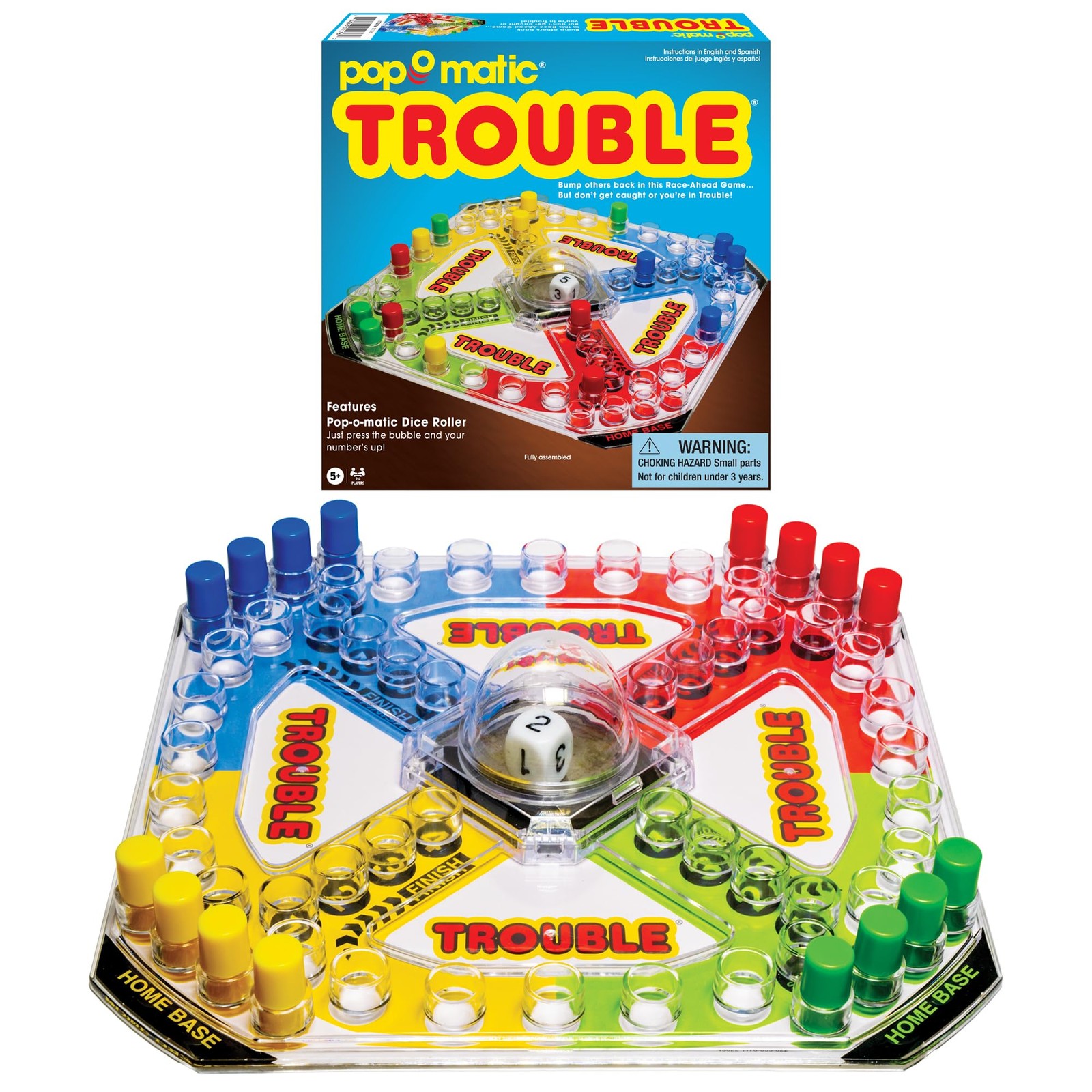 Classic Trouble Board Game Extra Wide Pop O Matic for Family Fun 2-4 Players