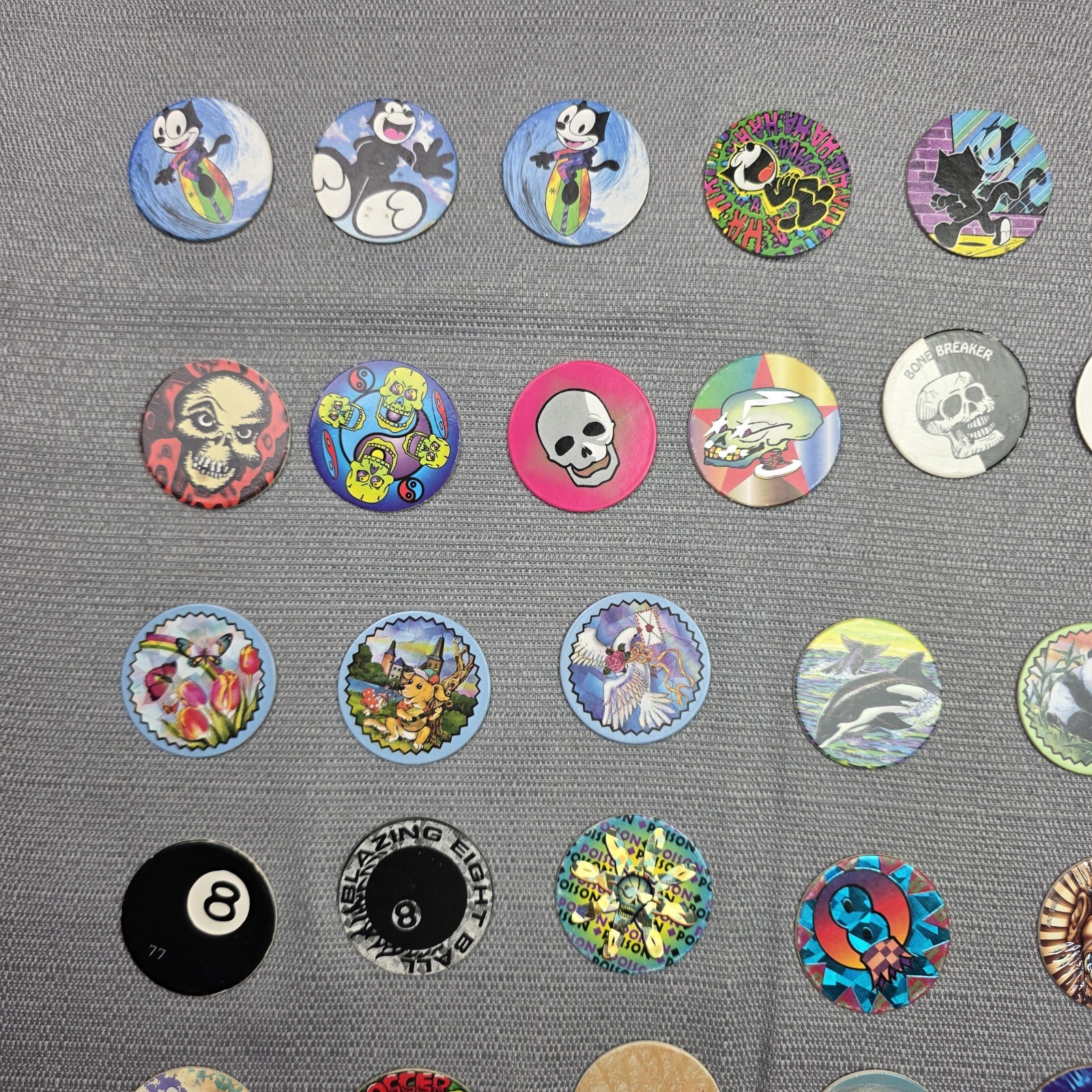 Vintage 90s POG Milk Caps Lot Of 68 Pogs + 3 Slammers + Container