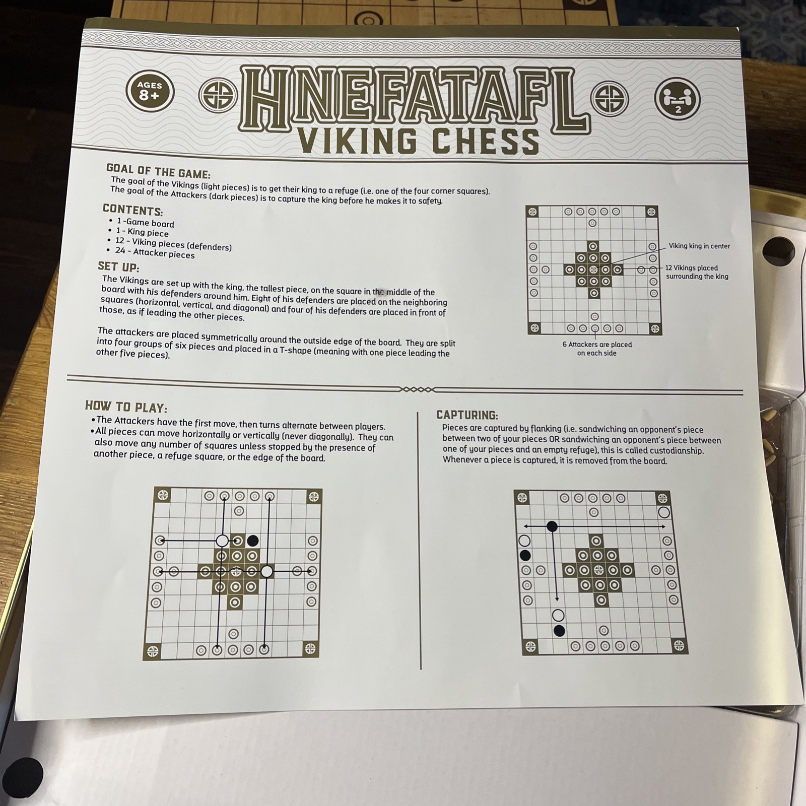 HNEFATAFL Viking Chess Game Wooden Board Marbles Brain Workshop