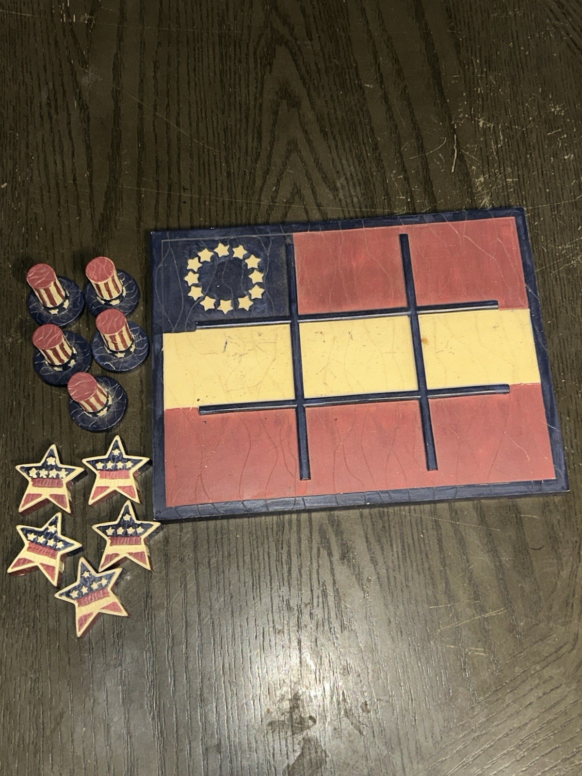 Terry’s Tic Tac Toe Game•Patriotic Stars Top Hats•4th July Decor•EUC•USA Themed