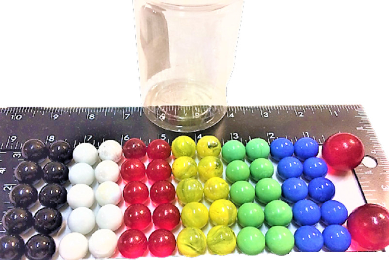 60 Opaque Solid Glass Marbles 16mm 5/8″ in Jar and 2 Shooters Red 25MM Replaceme