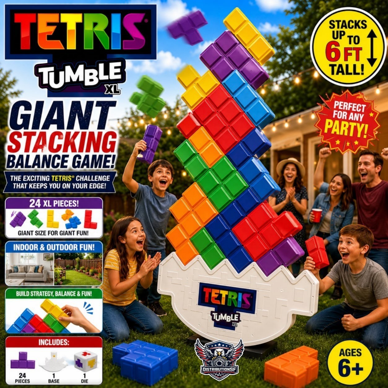 Tetris Tumble XL Giant Stacking Balance Game 24 Pieces Indoor Outdoor Family Fun