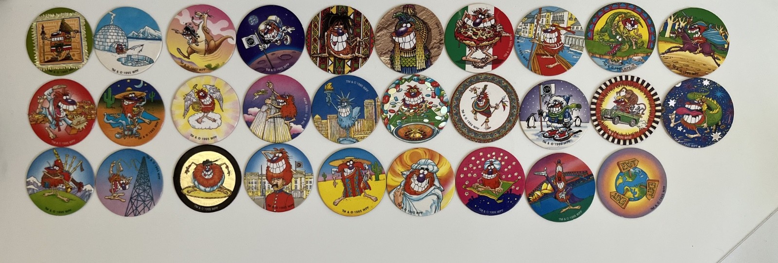 Lot of 40 Pogs, 2 Slammers, Tube, Authentic World Pog Federation all different